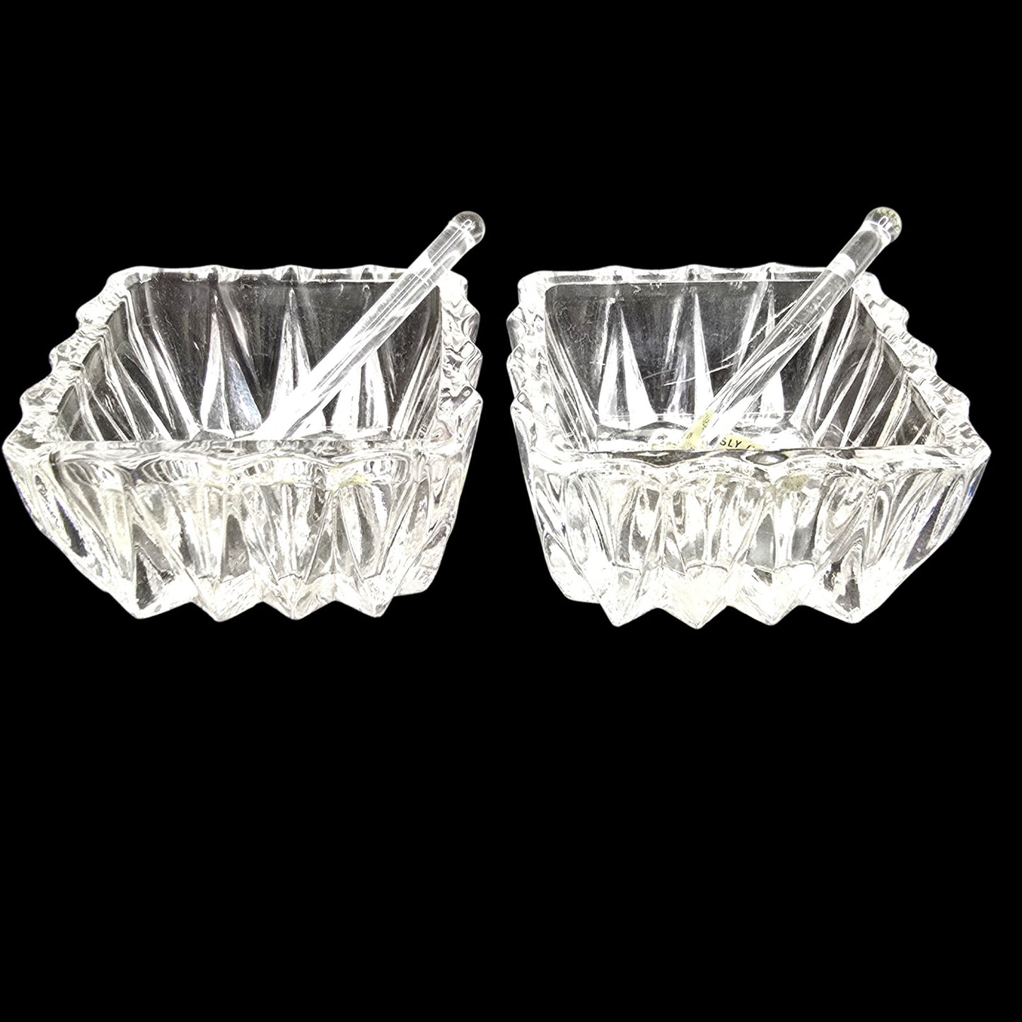 Vtg Princess House Crystal Salt Cellars & Tiny Glass Spoons W. Germany 24% Lead