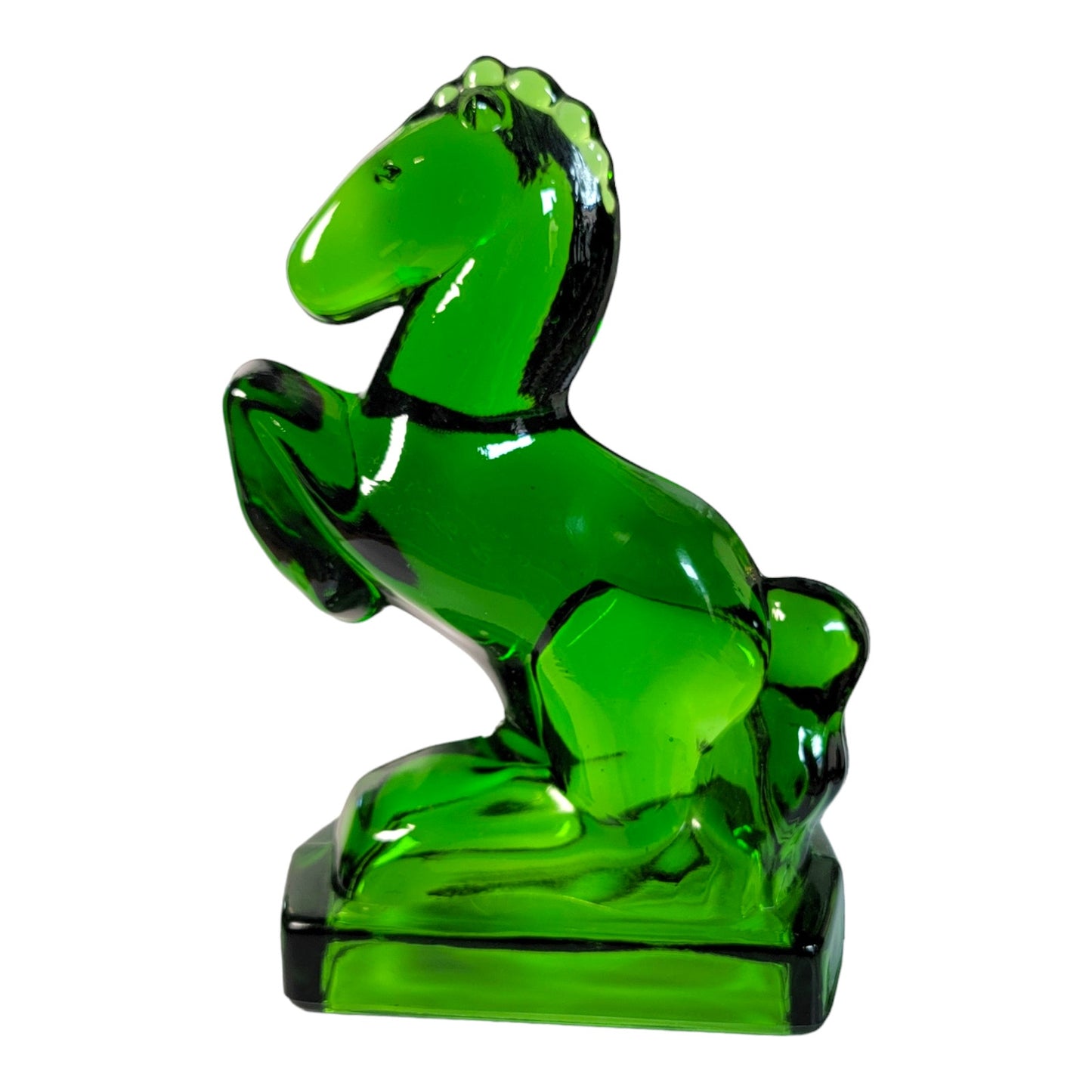 LE Smith Emerald Green Glass Rearing Horse Bookends Set of 2, 8" Tall