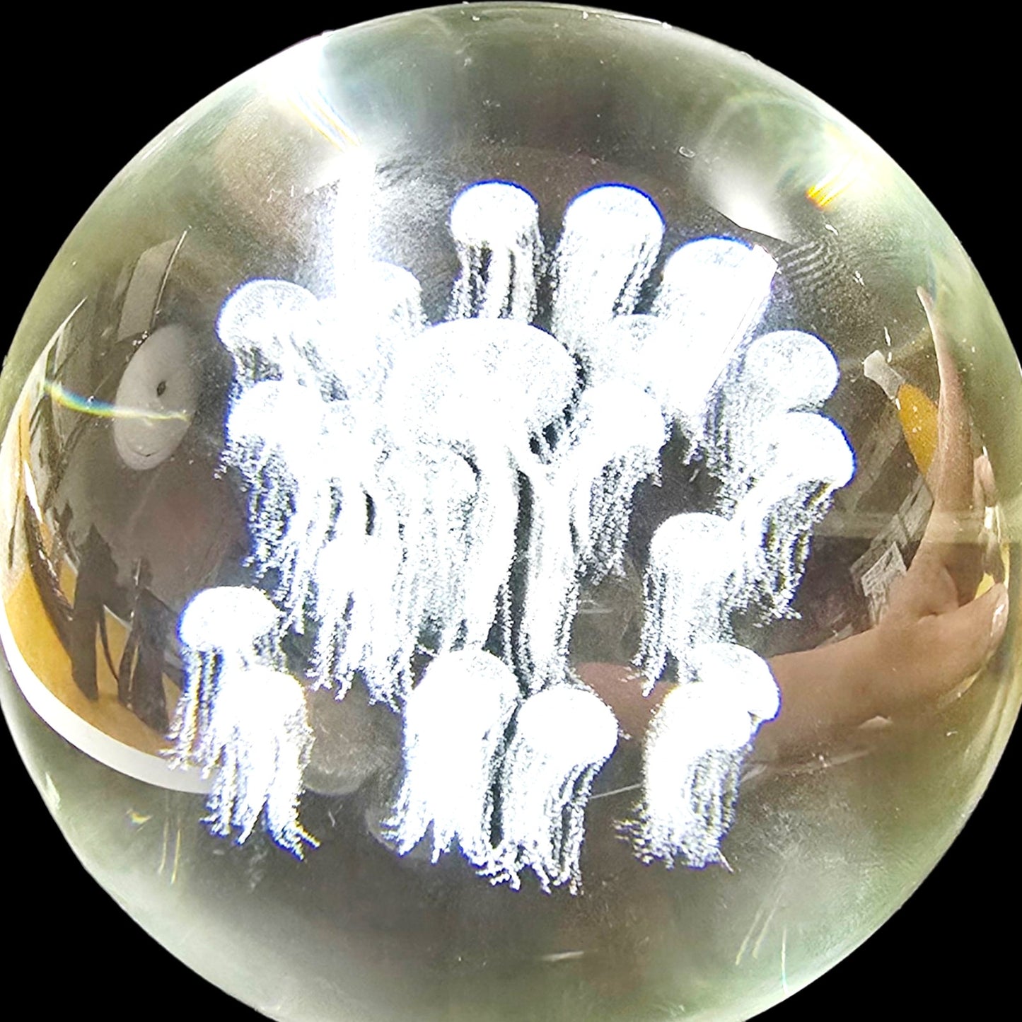 Vintage Art Glass Sphere on Glass Stand Tiny Jellyfish Paperweight Handblown