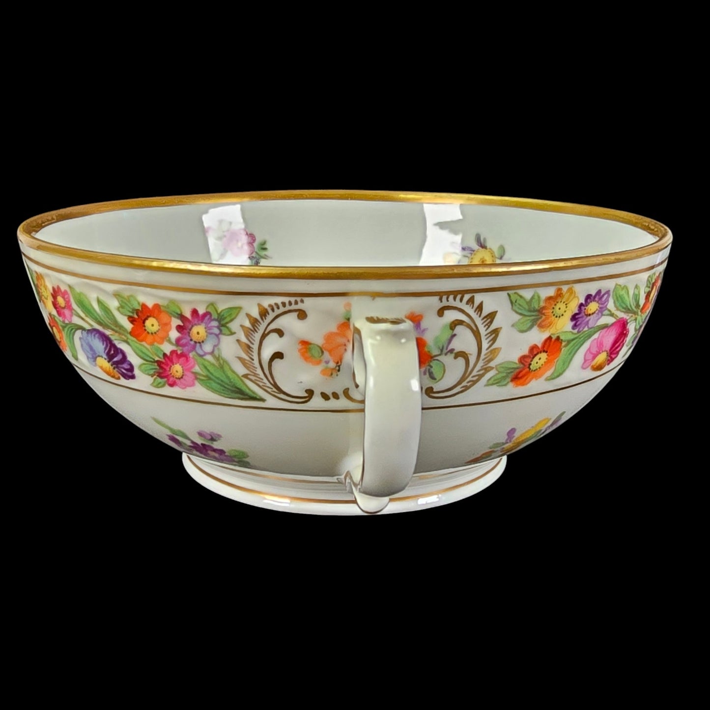 Schumann Bavaria Dresden Floral Double-Handle Bowl, Germany, 6.5" W