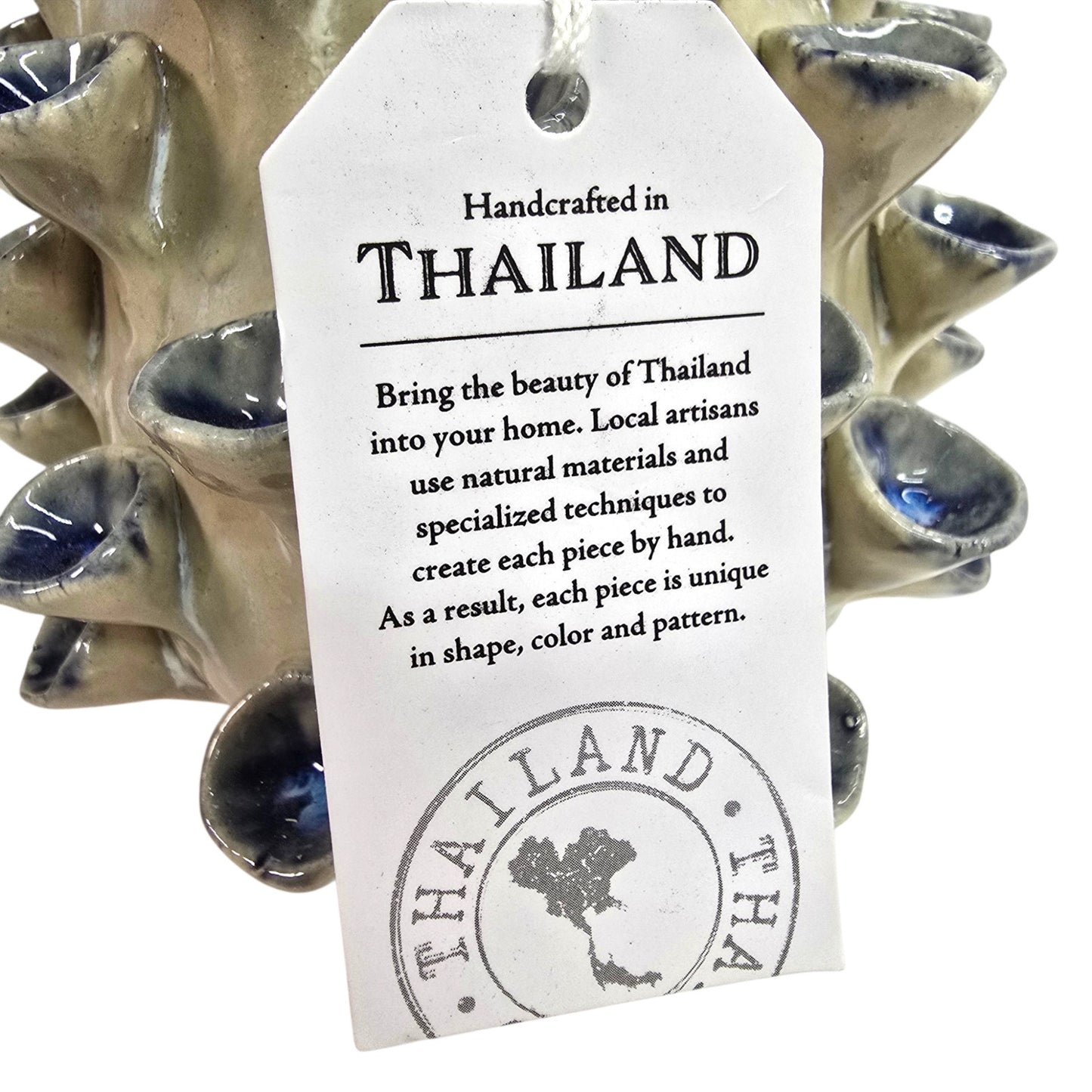 Vintage Art Pottery Barnacle Urchin Vase Thailand Blue Glaze Textured Figural 6"