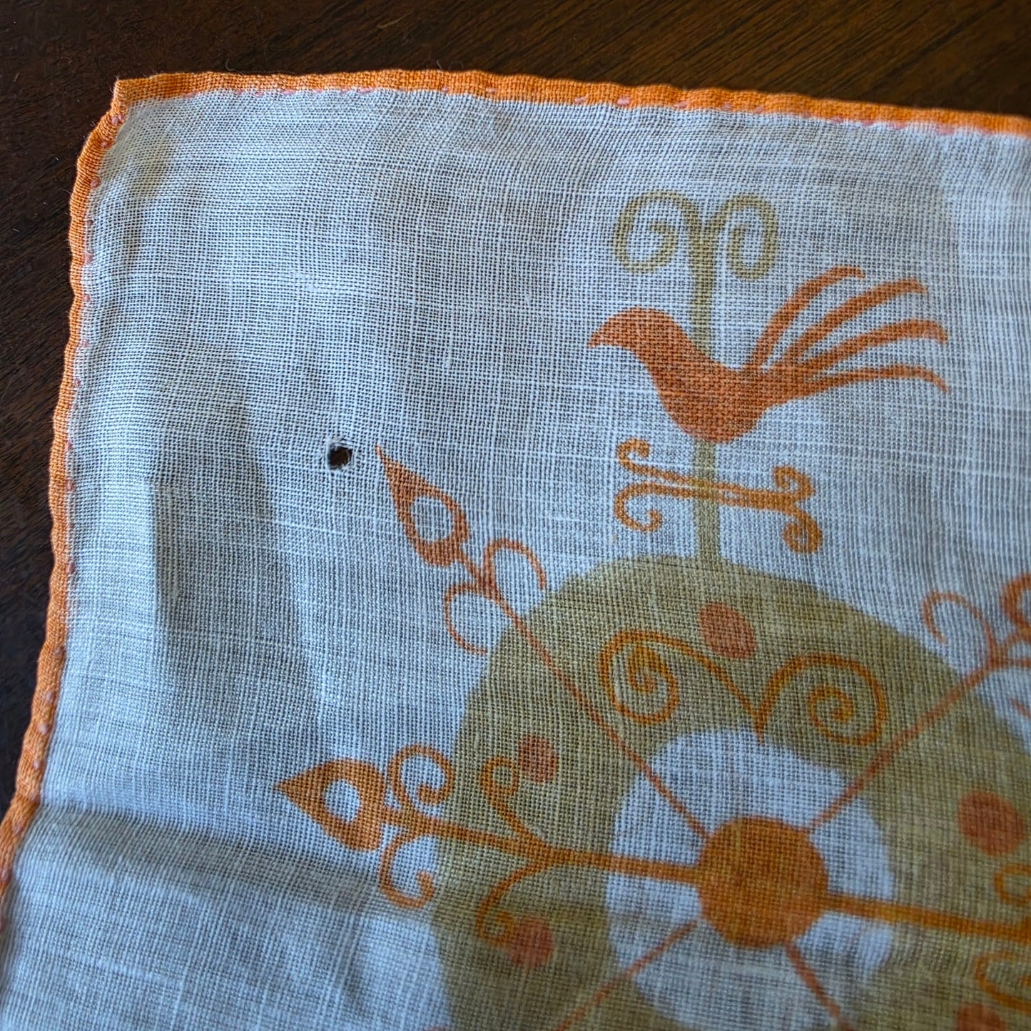 Vintage Weather Vane Handkerchief Rooster Horse Fish Retro Yellow Hanky