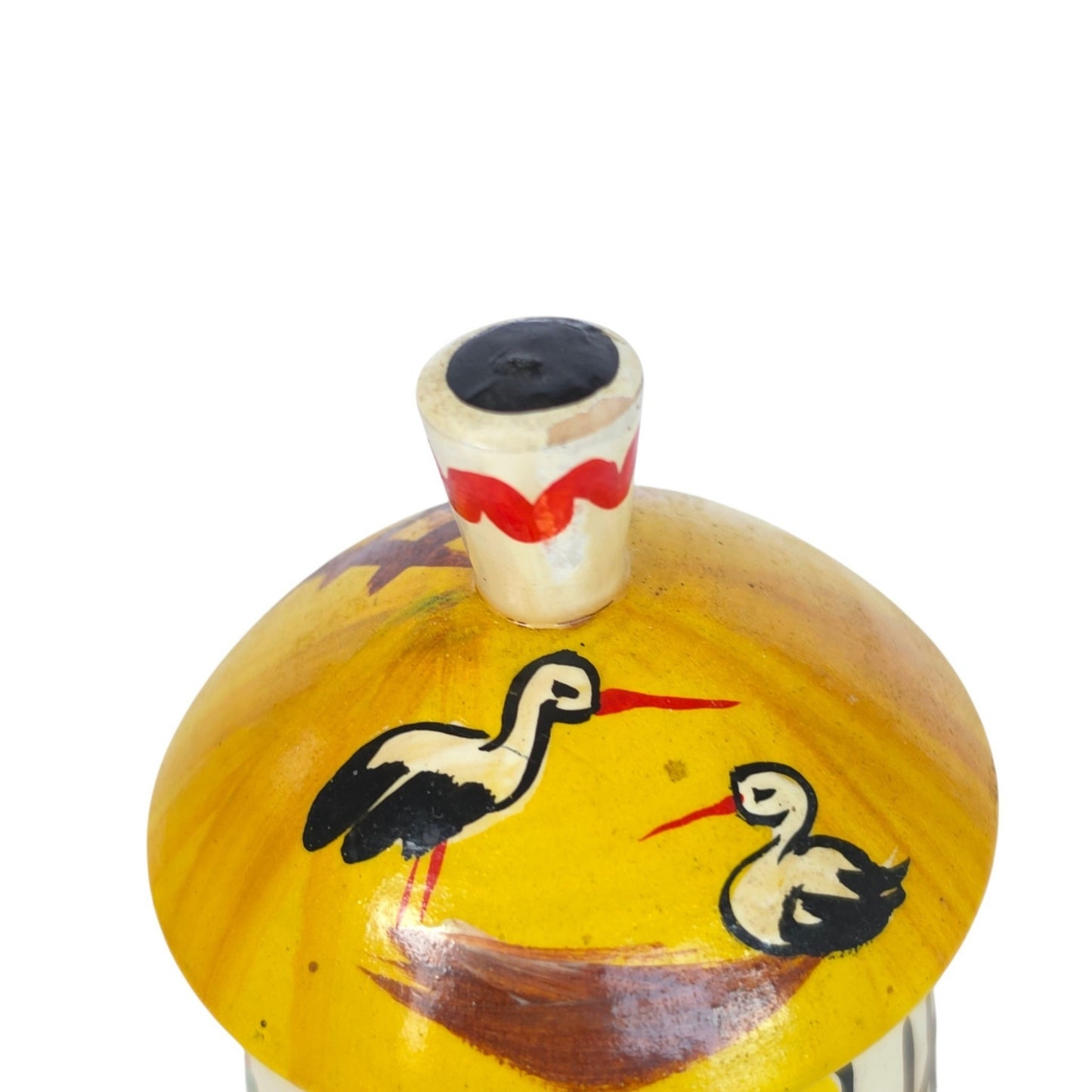 Vintage Wooden Trinket Box Ukraine Folk Art Khata Storks Hand Painted