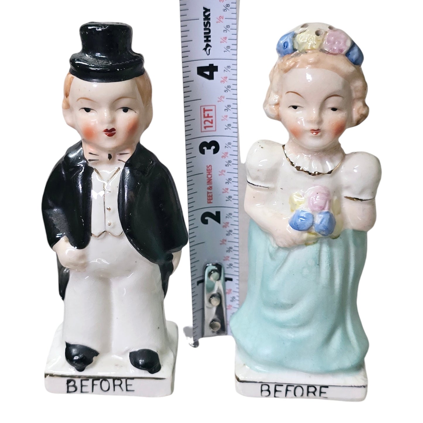 Vintage Before & After Married Couple Salt & Pepper Shakers Double Sided Humor