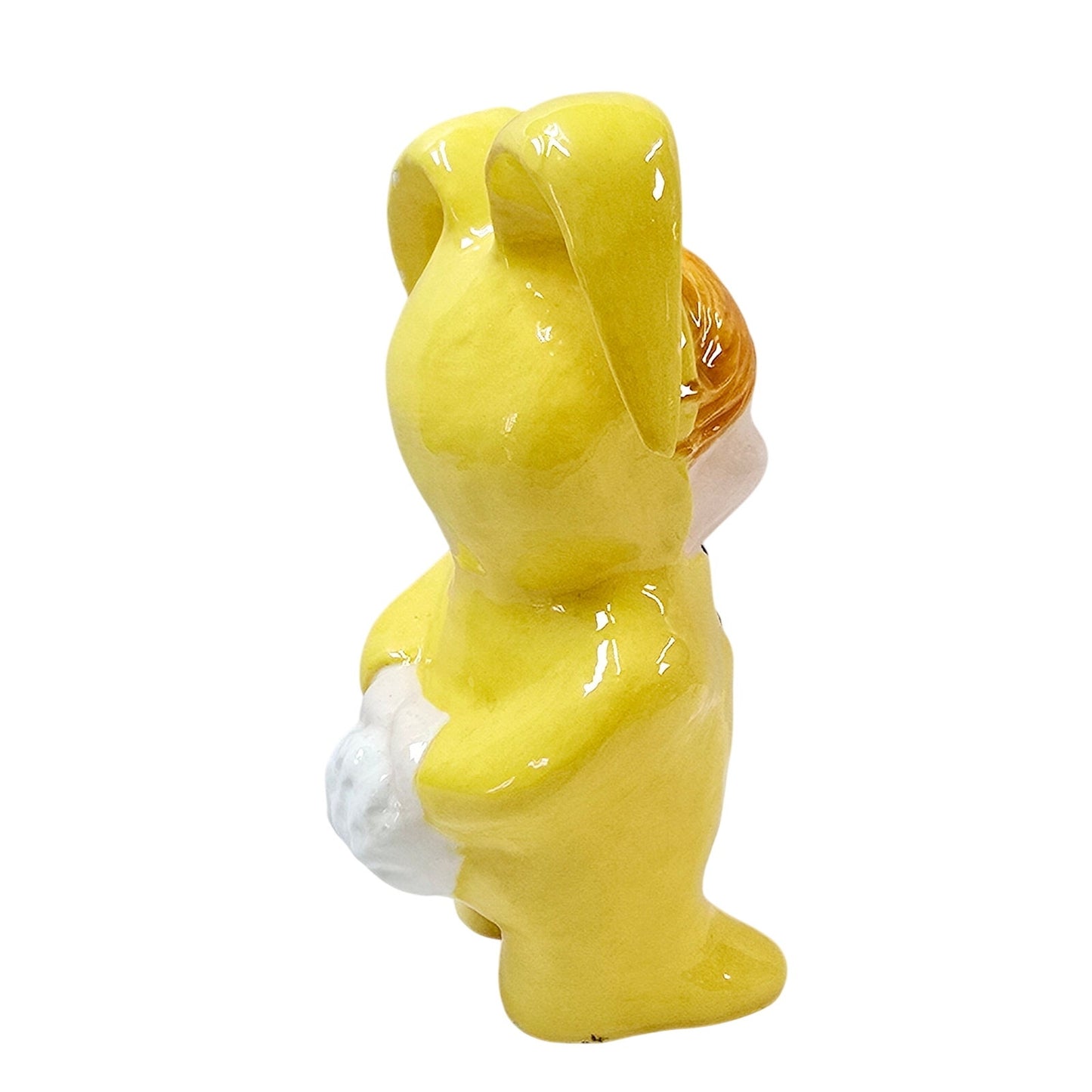 Vtg Ceramic Handpainted Sad Child in Easter Bunny Suit Cute Yellow Bunny Costume