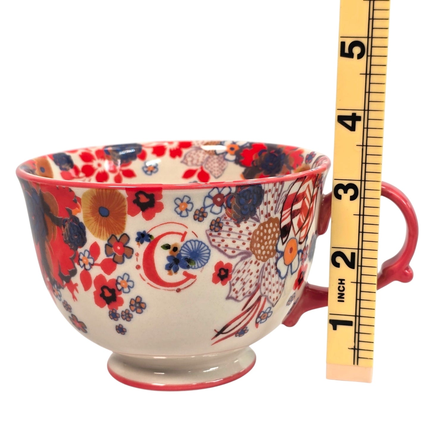 Anthropologie Teatime Monogram C Jumbo Tea Cup Coffee Mug Floral Ceramic Retired