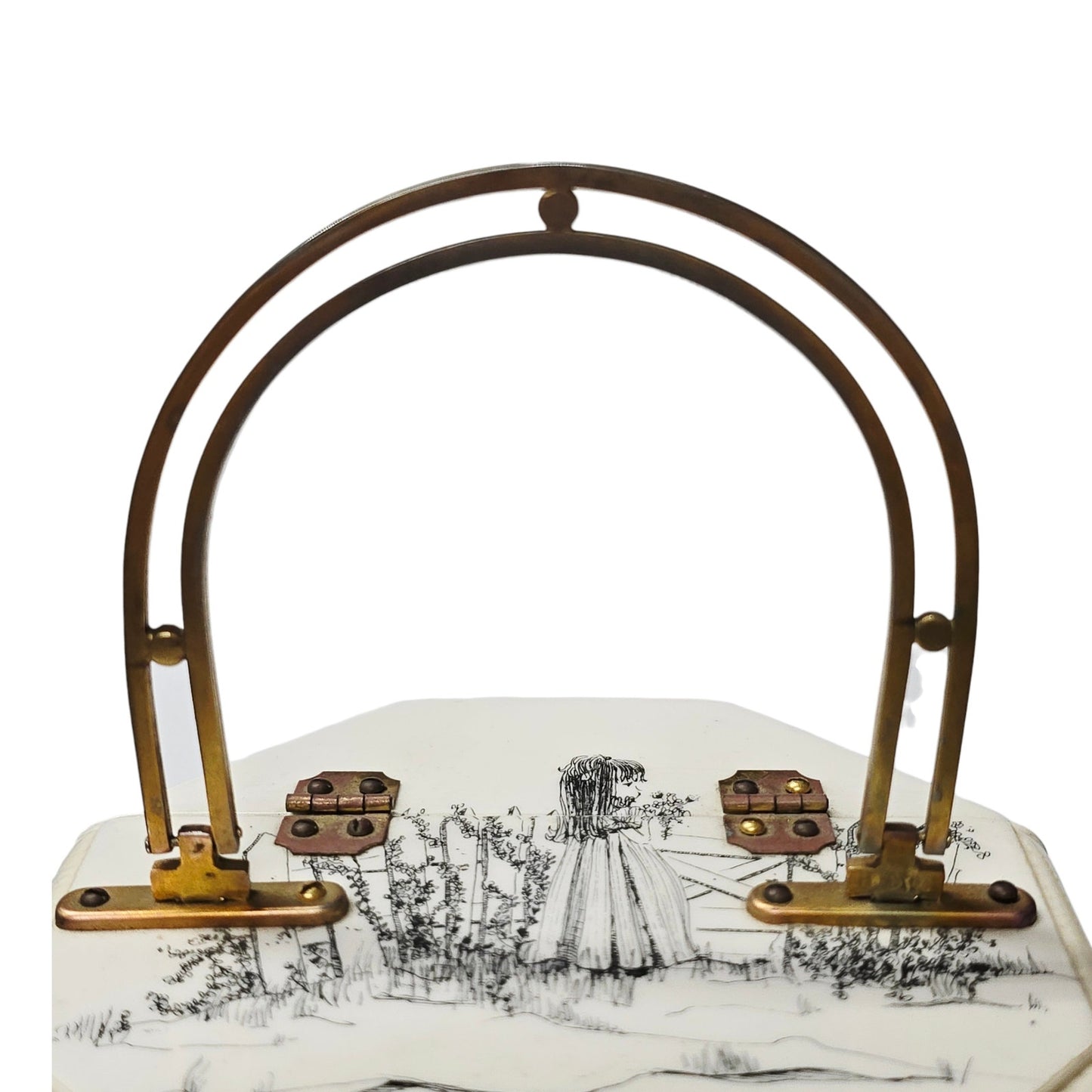 Vintage 1972 Beki Signed Wooden Box Purse Decoupage Hand Painted Octagon Rare