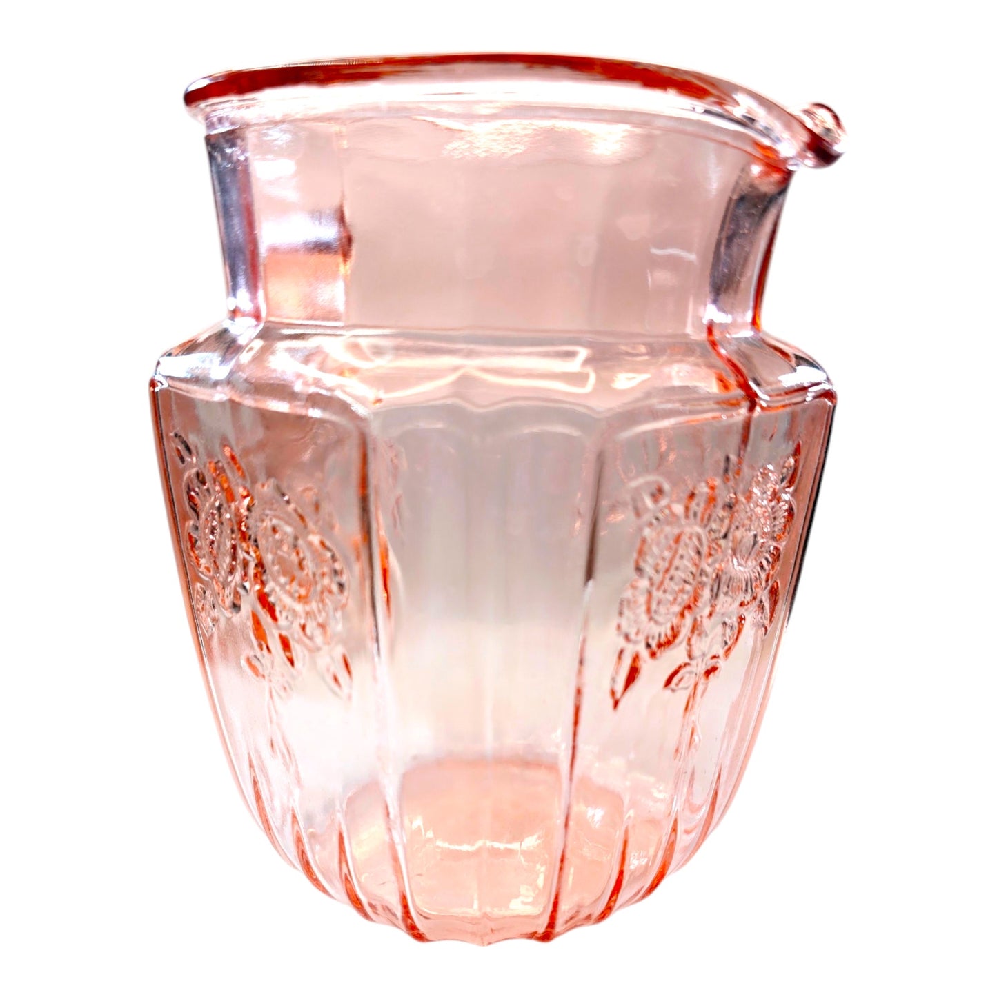 Vintage Mayfair "Open Rose" Pink Depression Glass Water Pitcher, 6"