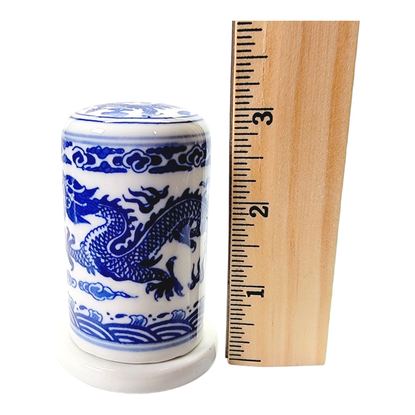 Unique Covered Toothpick Holder with Lid, Blue and White Dragon