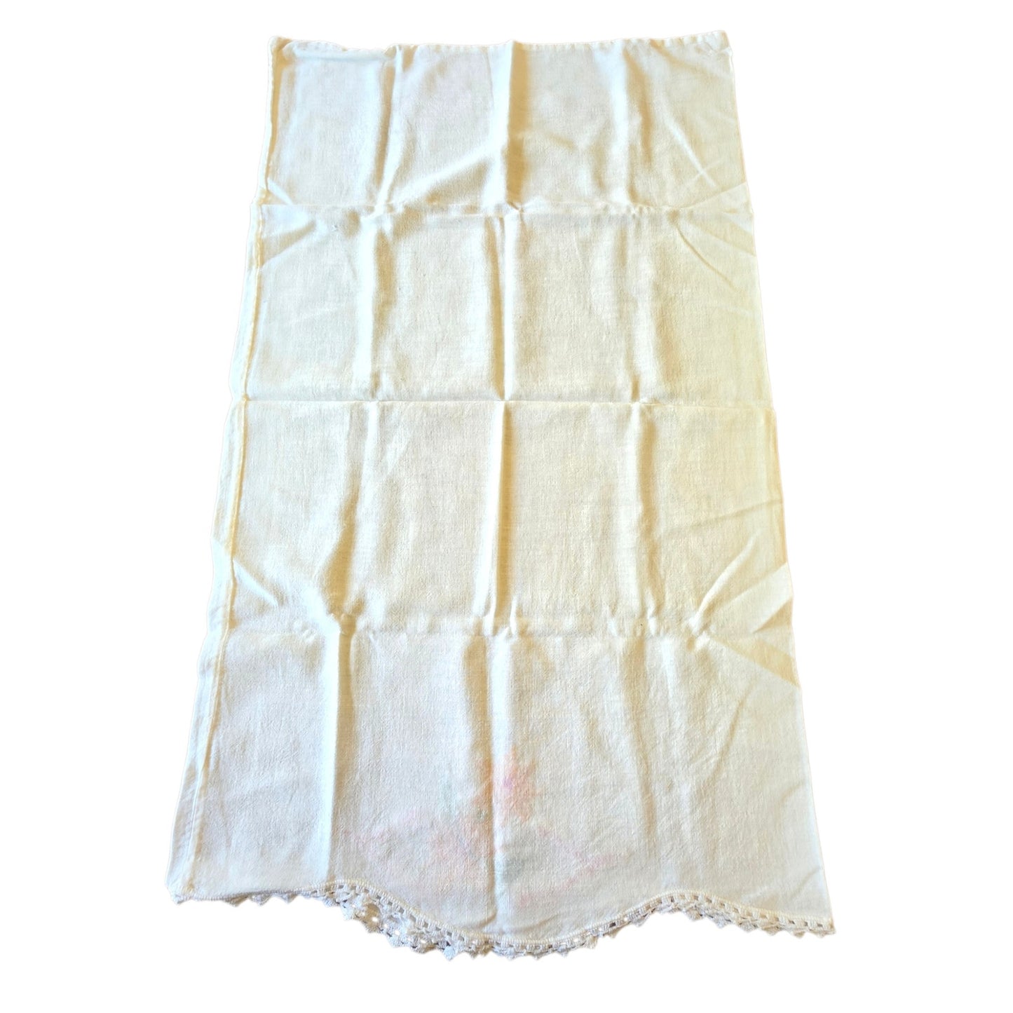 Vintage Embroidered Marigold Daisy Floral Pillowcase Crochet Lace
