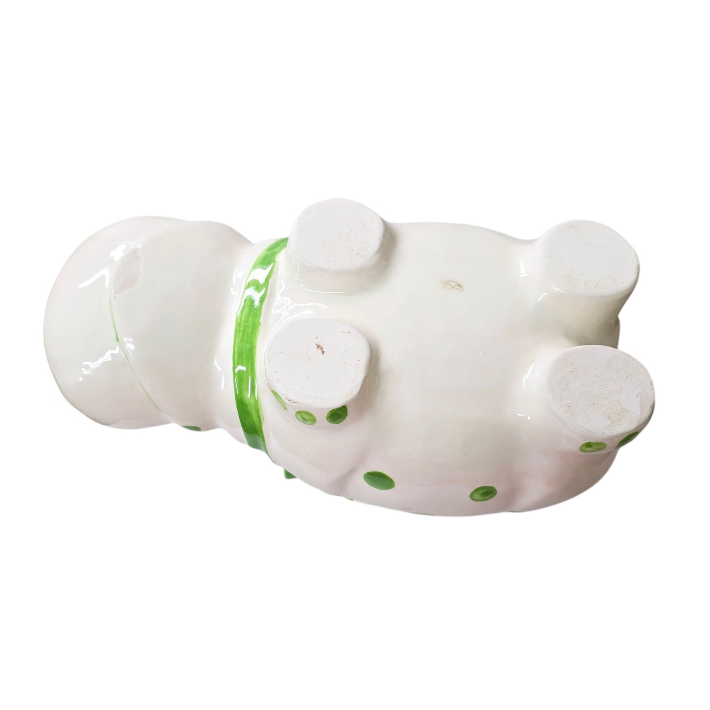 Large Ceramic Green Polkadot Hippo Planter with Green Bow 10" W