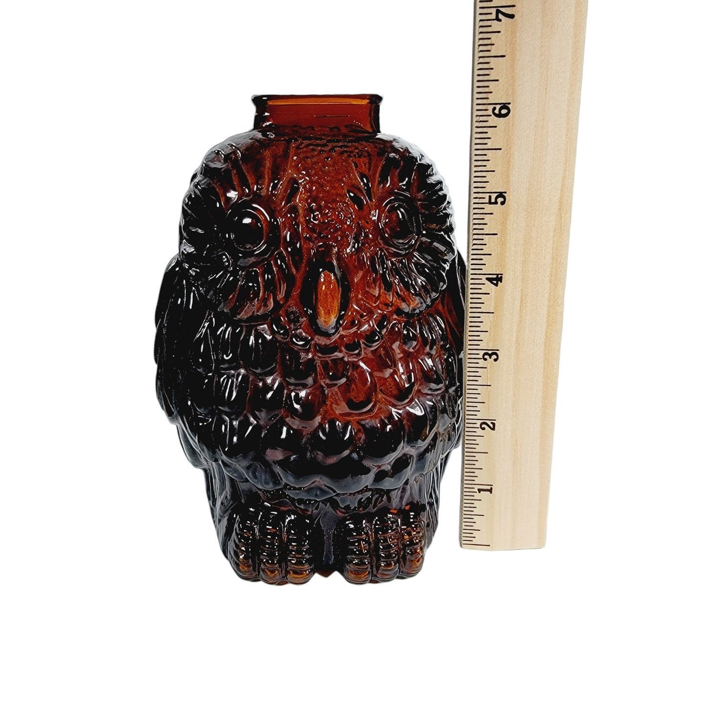 Vintage Libbey Wise Old Owl 6" Bank, Dark Amber Glass, Owl Coin Bank