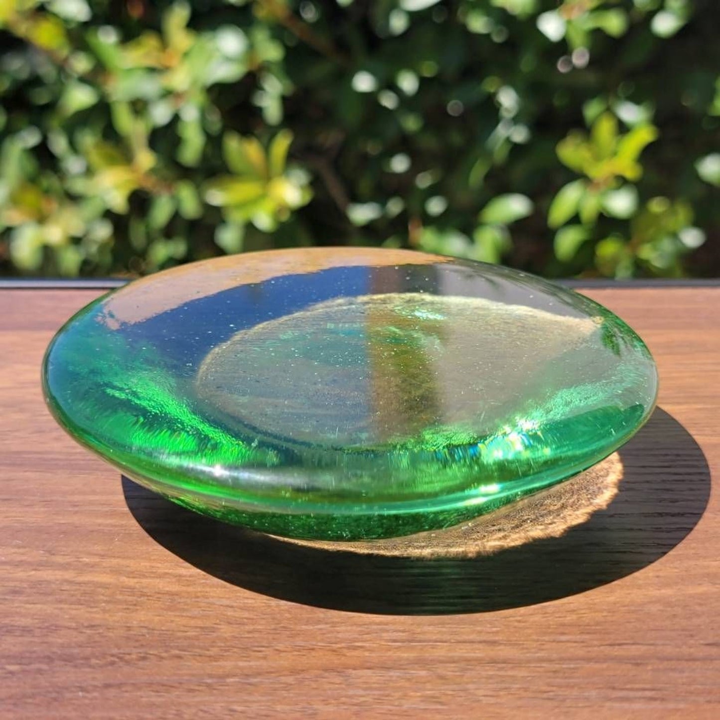 Fire And Light Celery Green Recycled Glass Candle Stand Disc Paperweight 4.25"