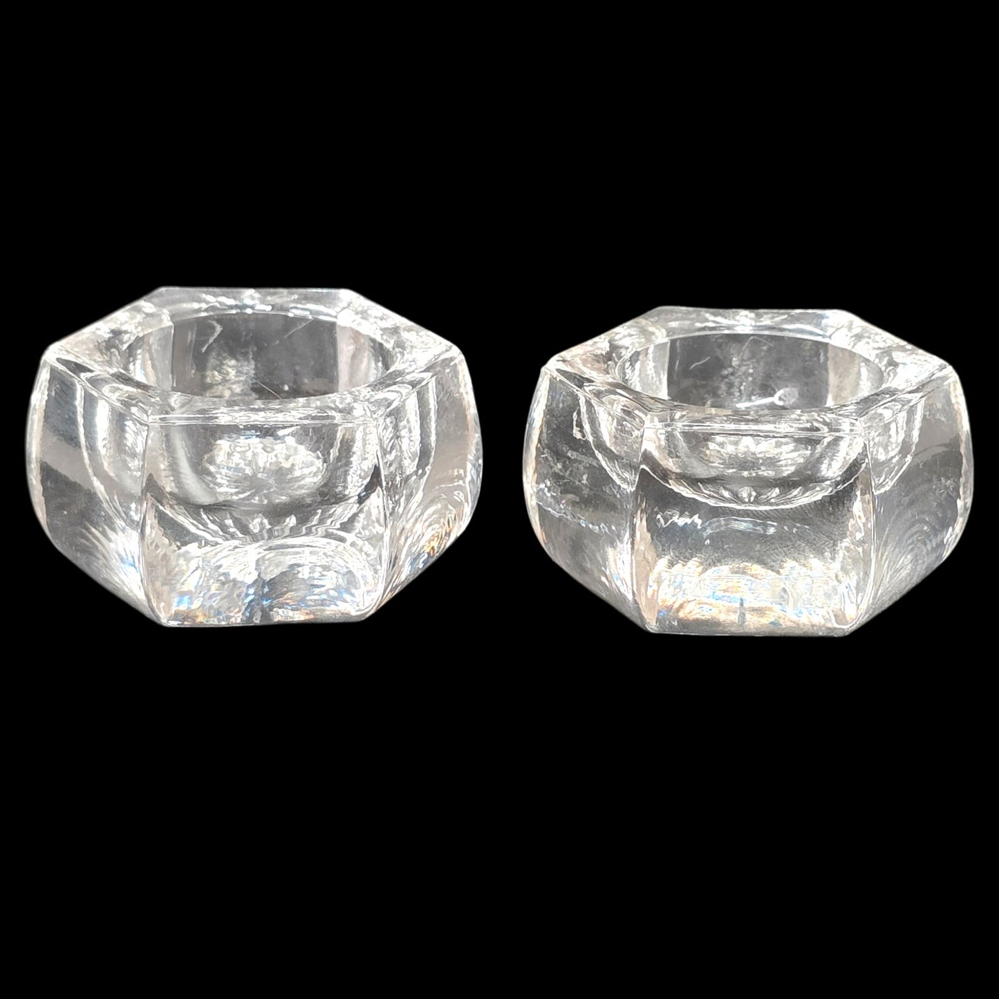 Vintage Clear Glass Salt Cellars Hexagonal Glows Under UV Blacklight Uranium