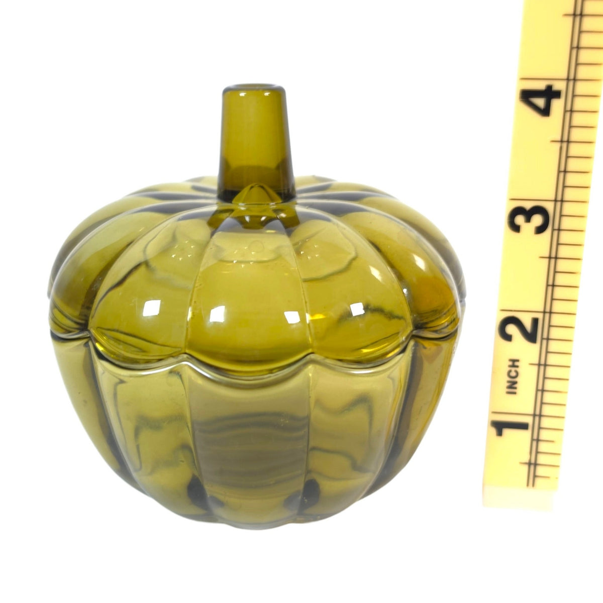 Olive Green Glass Pumpkin Jar with Lid Decorative Fall Trinket Container