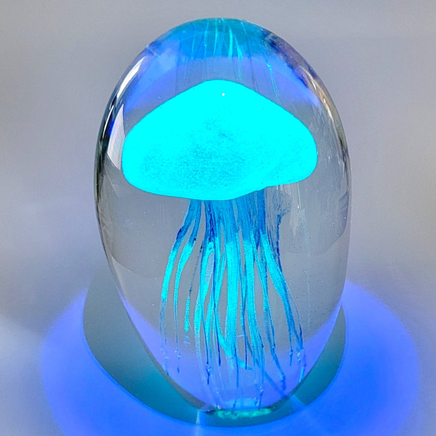 Large Glass Jellyfish 6" Blue Paperweight - Beautiful Design Art Glass