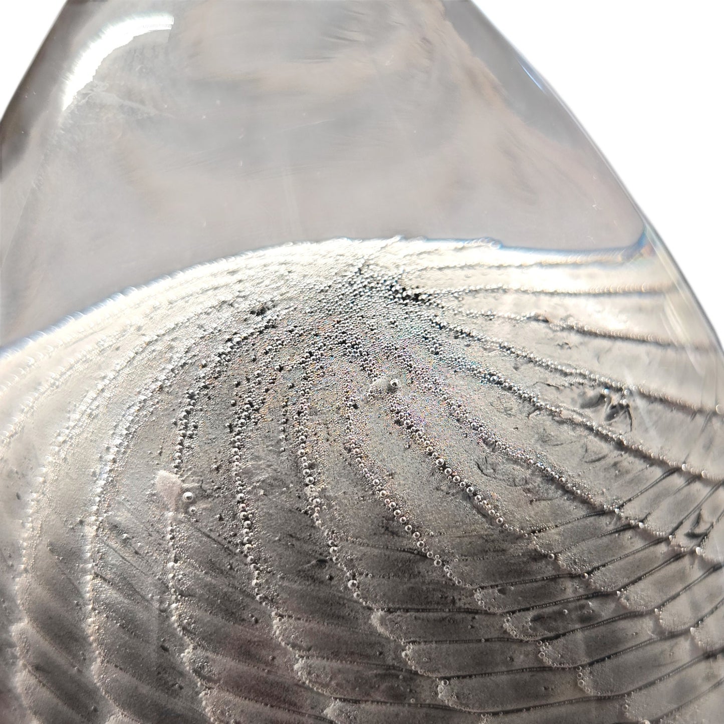 Signed Vtg Marcolin Sweden Art Glass Egg Paperweight Black White Ribbon Swirl 80