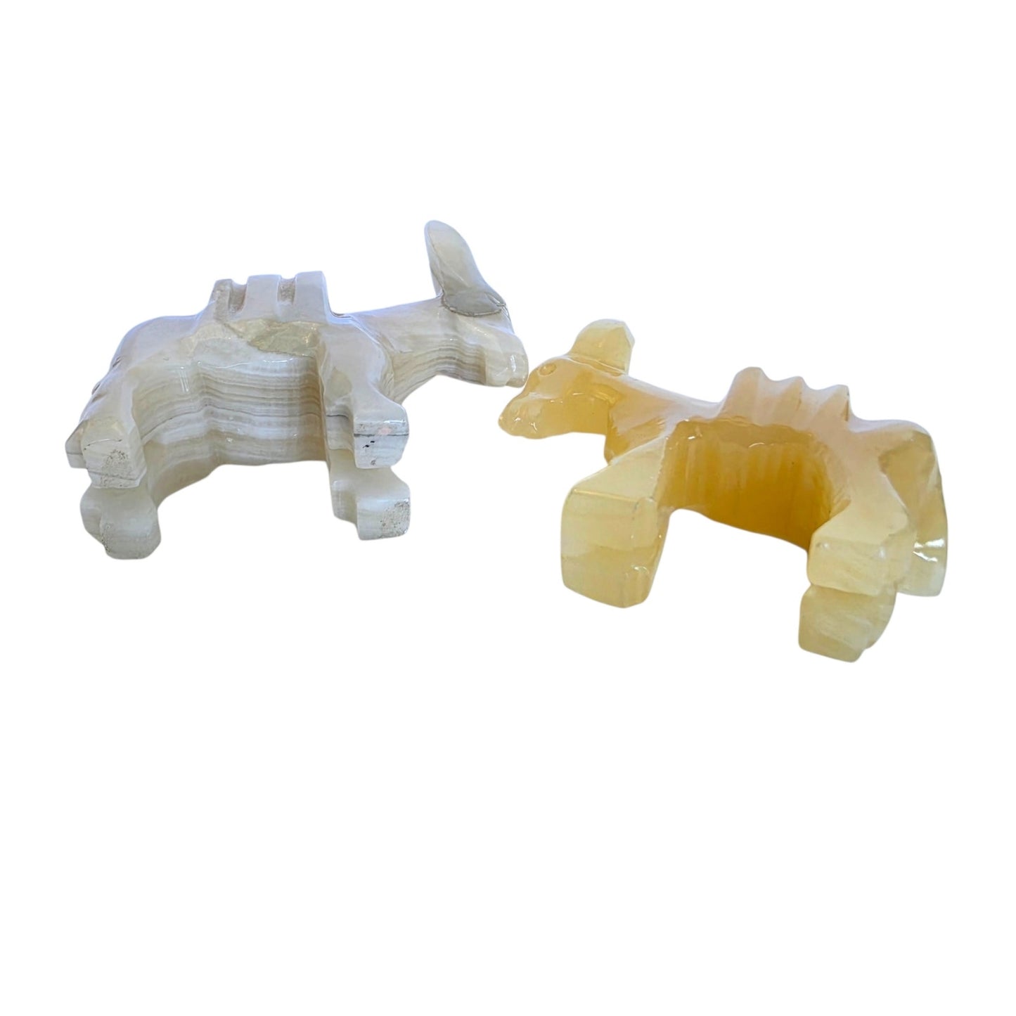 Vtg Carved Onyx Alabaster Donkey Figurines Pair UV Reactive Stone Nativity Piece
