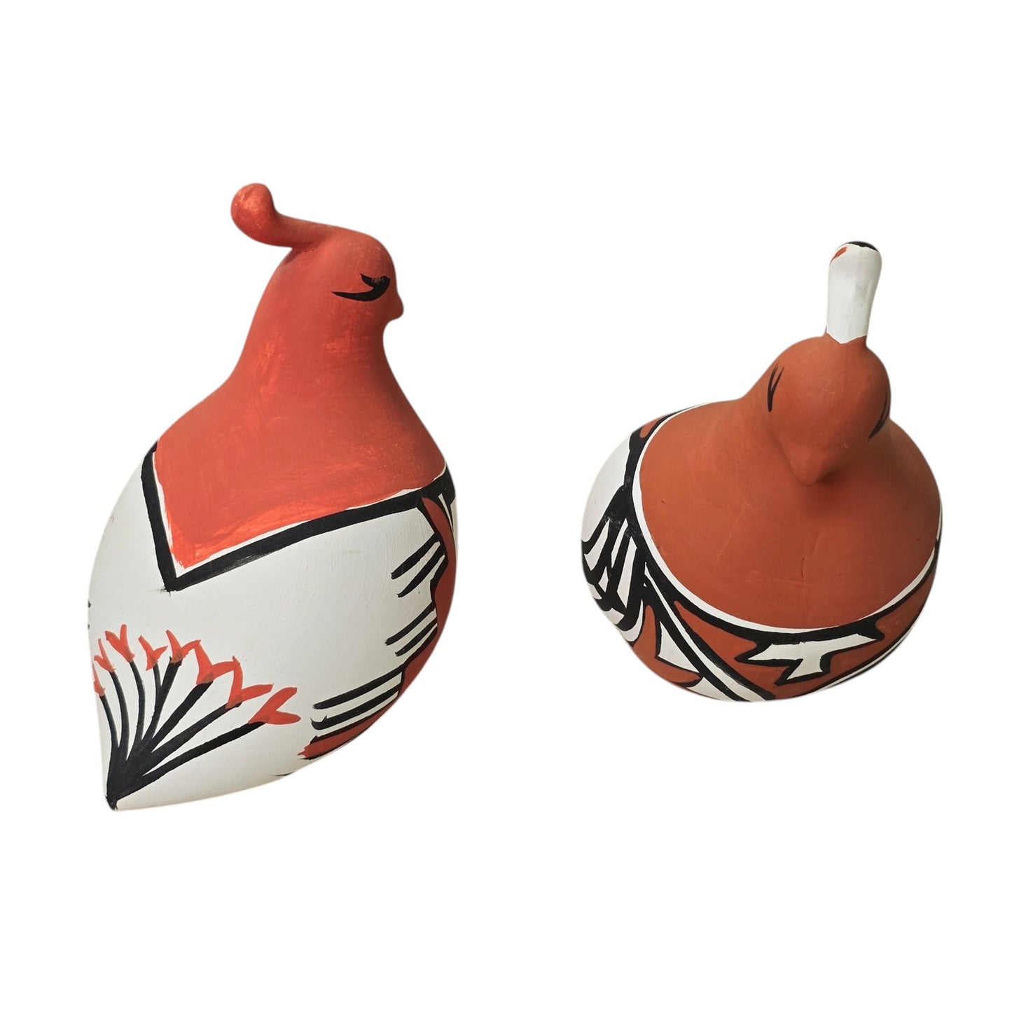 Set of 2 Signed Isleta Pueblo Quail Birds, Handmade Mexican Pottery