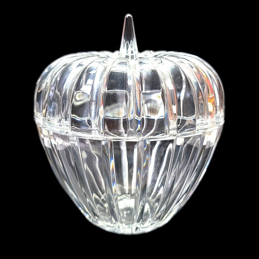 Crystal Apple Candy Dish Trinket Dish, Heavy Crystal Glass Lidded Apple Jar 6" H