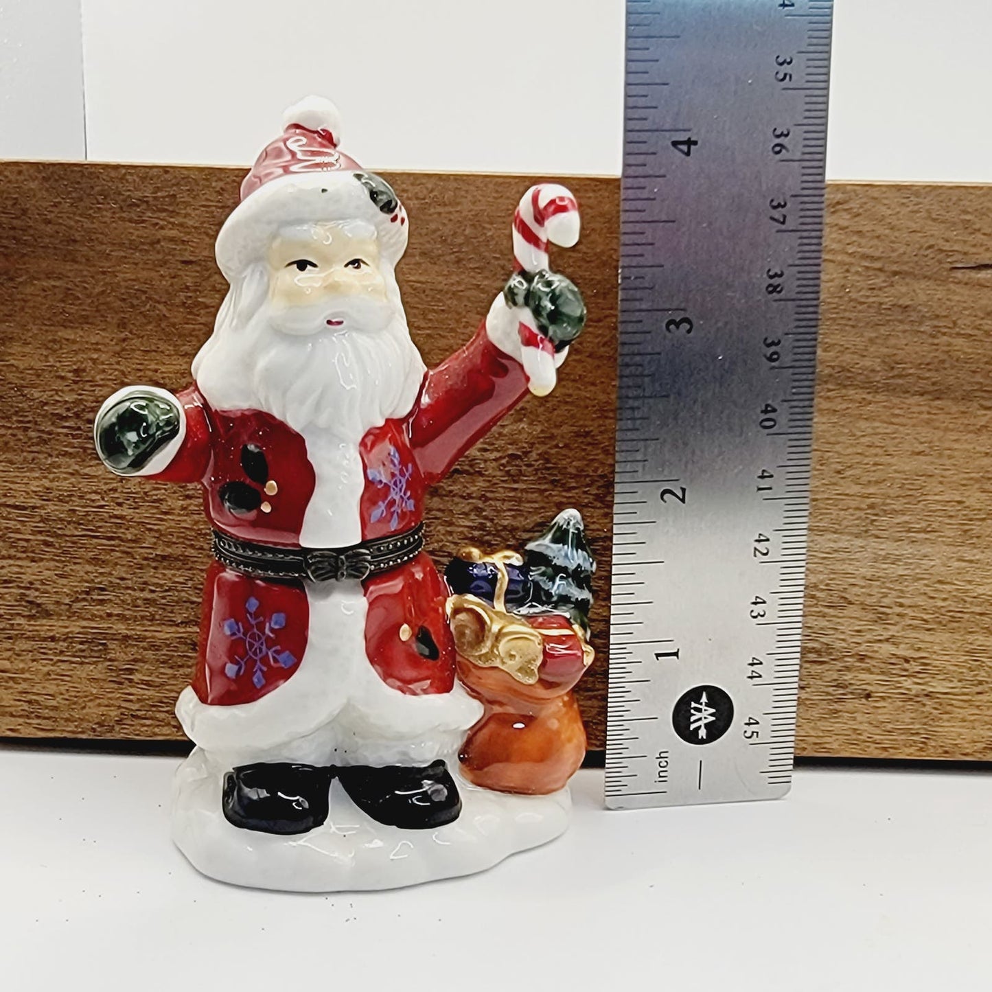 Santa Trinket Box Figurine with Candy Cane Trinket Inside 4.5" Santa Trinket Box