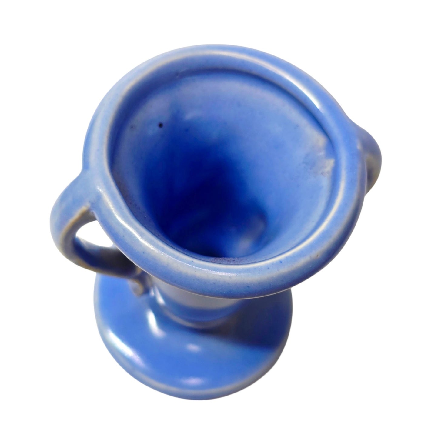 Vtg Miniature U.S.A. Pottery Periwinkle Blue Vase Double Handle Toothpick Match