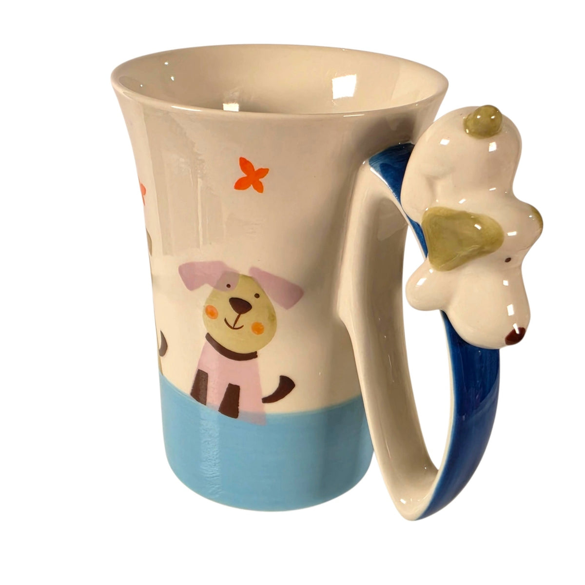 Indra Stoneware 3D Dog Mug Hand Painted Thailand Vintage Applied Ceramic Cup