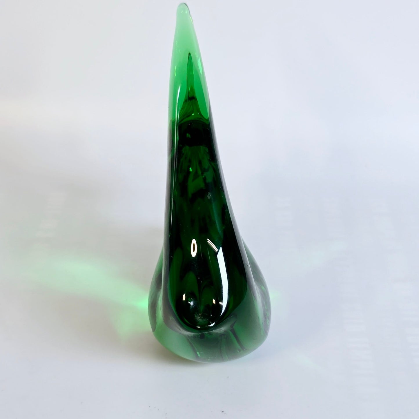 Handblown Green Art Glass Fish Paperweight, Polished Bottom