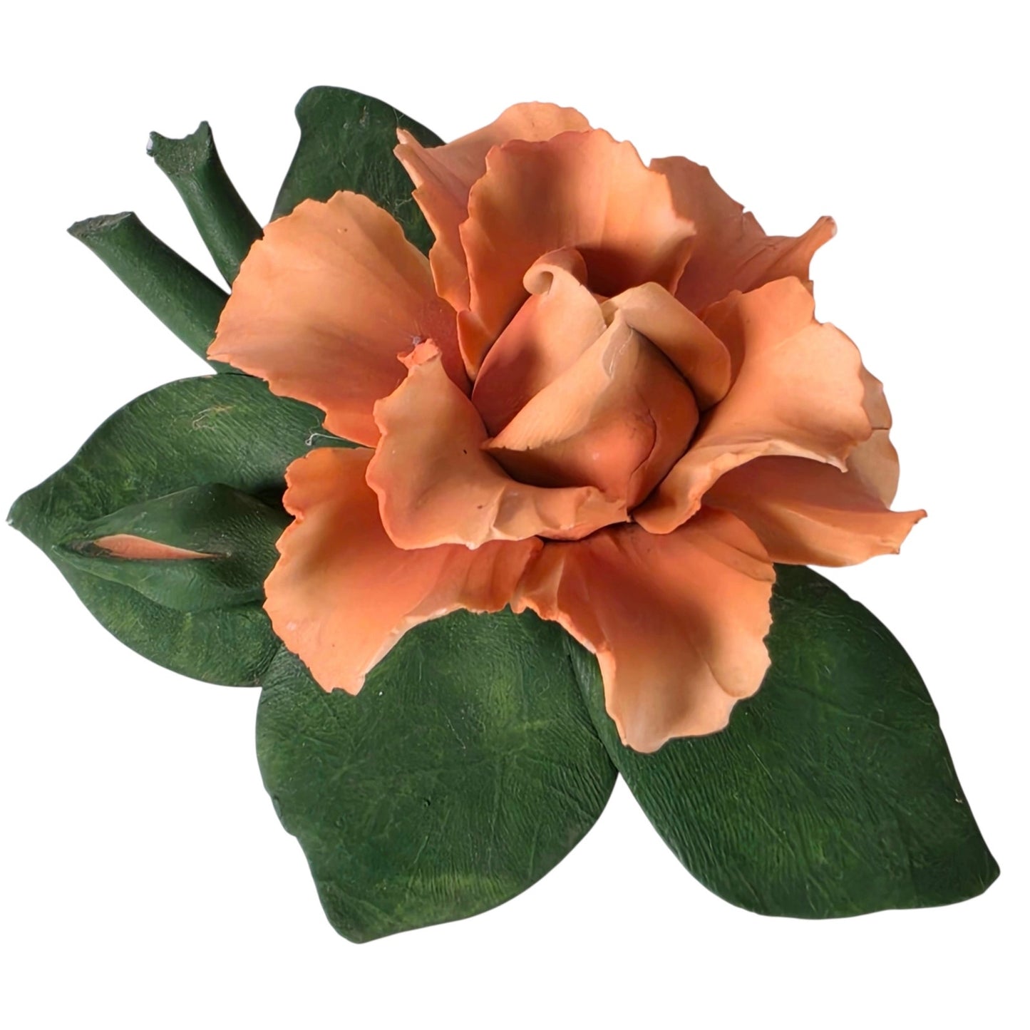 Vintage Nuova Capodimonte Italy Porcelain Rose Peach Flower Figurine