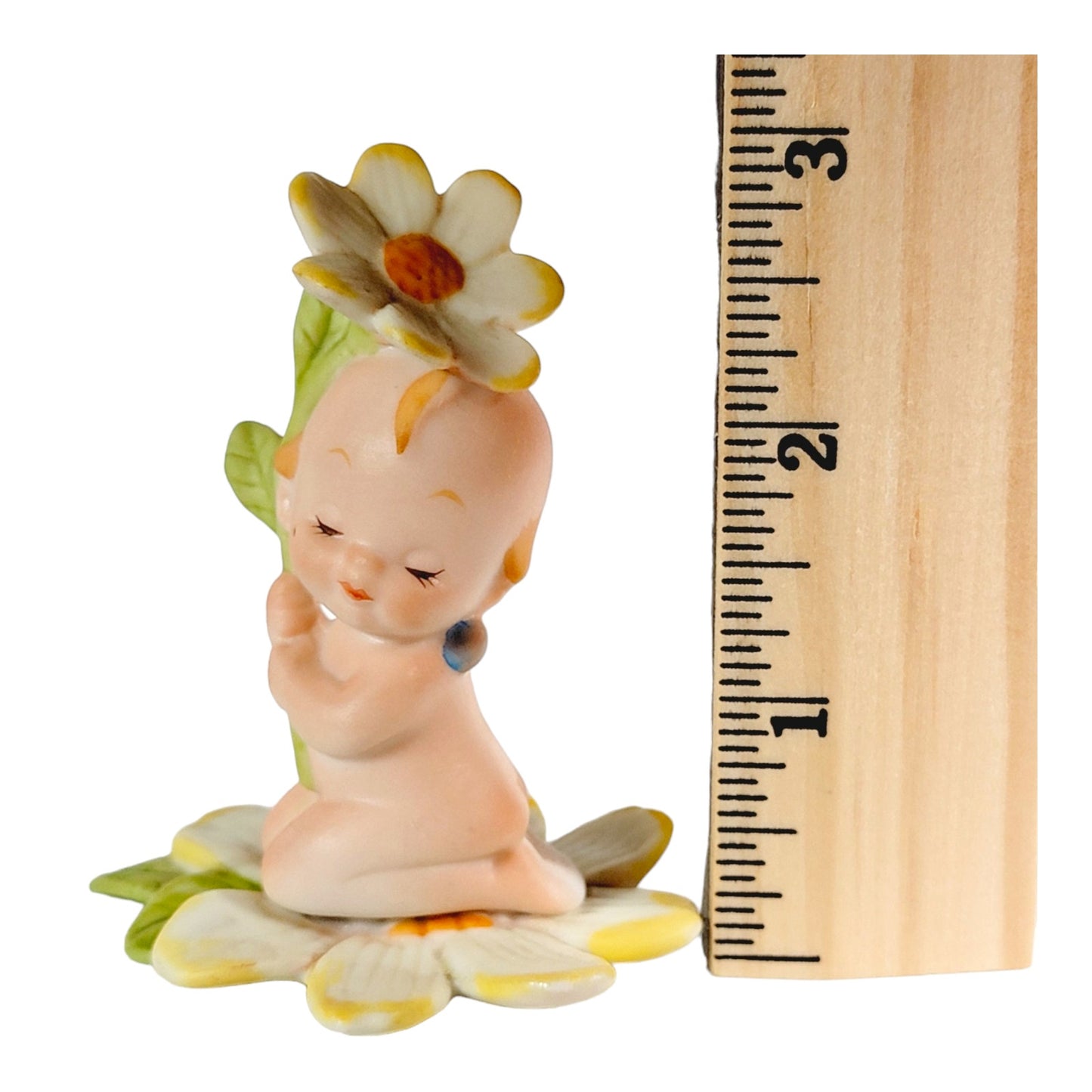 Lefton Bisque Kewpie Baby Holding Daisy Figurine, Lefton Kewpie Doll Figurine Blue Wings