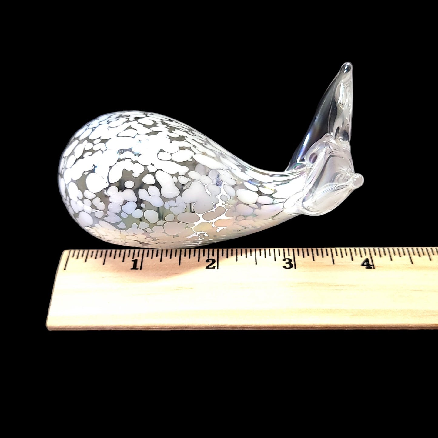 Opalescent Art Glass Whale, Hand-Blown Art Glass Whale Figurine Paperweight 4" W