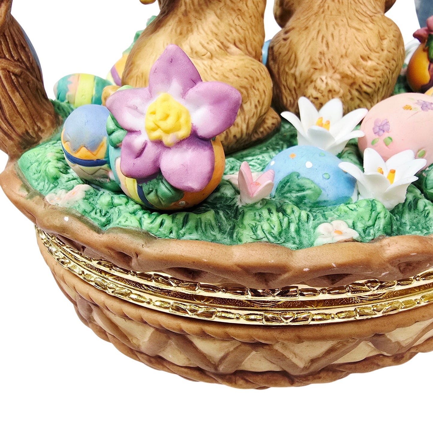 Large 9" Porcelain Easter Bunny Basket Lidded Centerpiece