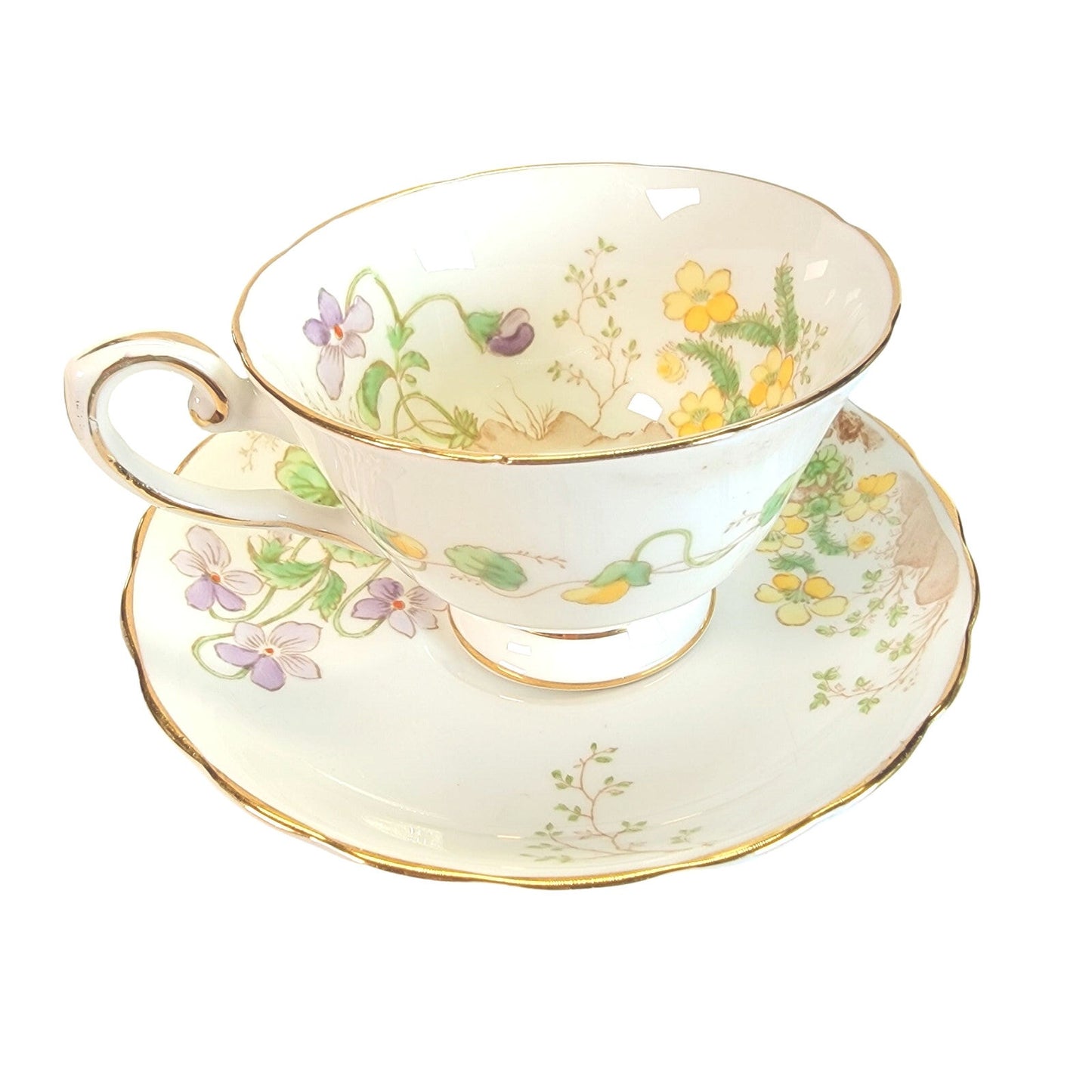 Alpine Flowers by Tuscan, Royal Tuscan Teacup and Saucer, Purple, Yellow Flowers