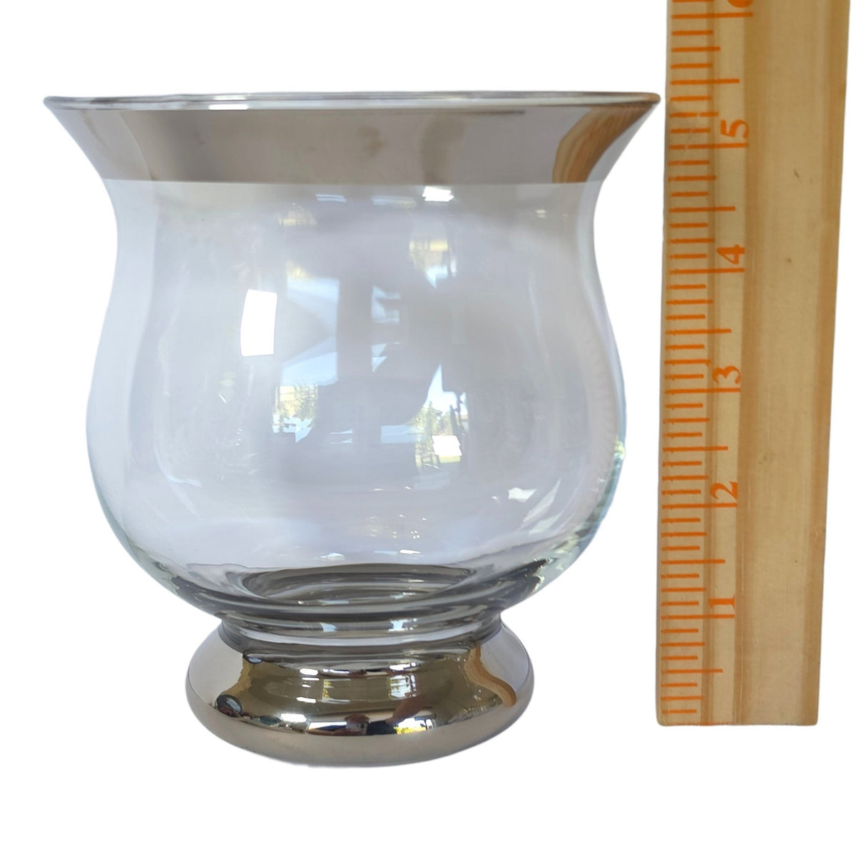 Vintage Crate & Barrel Minuet Glass Hurricane Candle Holder Silver Rim Italy