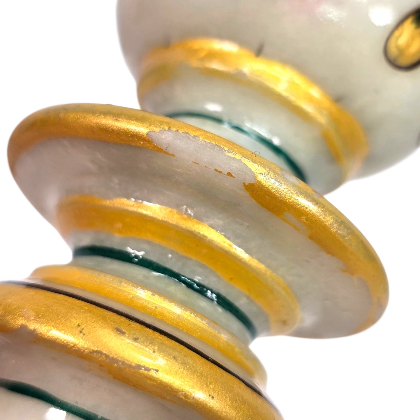 Vintage Indian Meenakari Marble Candle Holder Hand Painted Gold Accents 6"