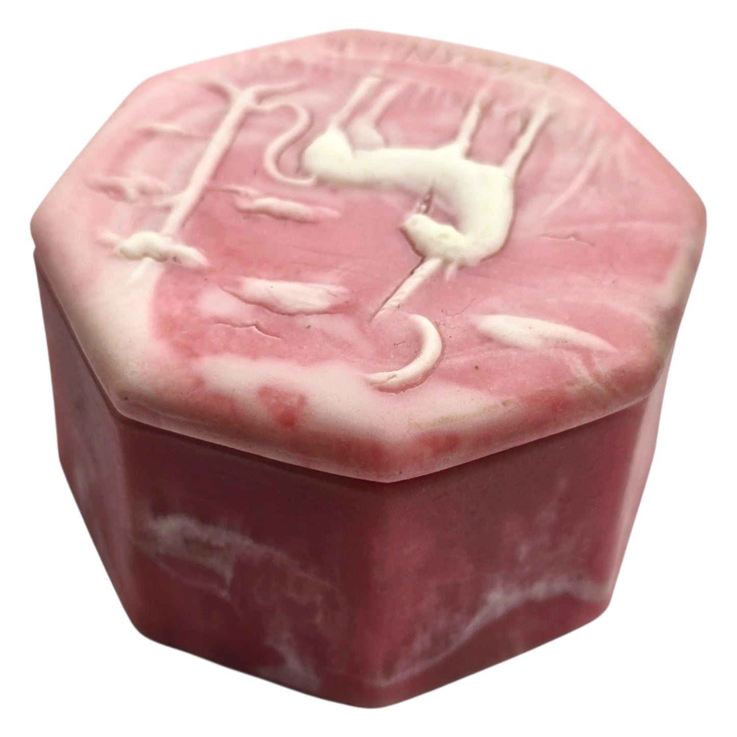 Robert Nemith Signed Incolay Stone Unicorn Trinket Box Relief Carved Mythical