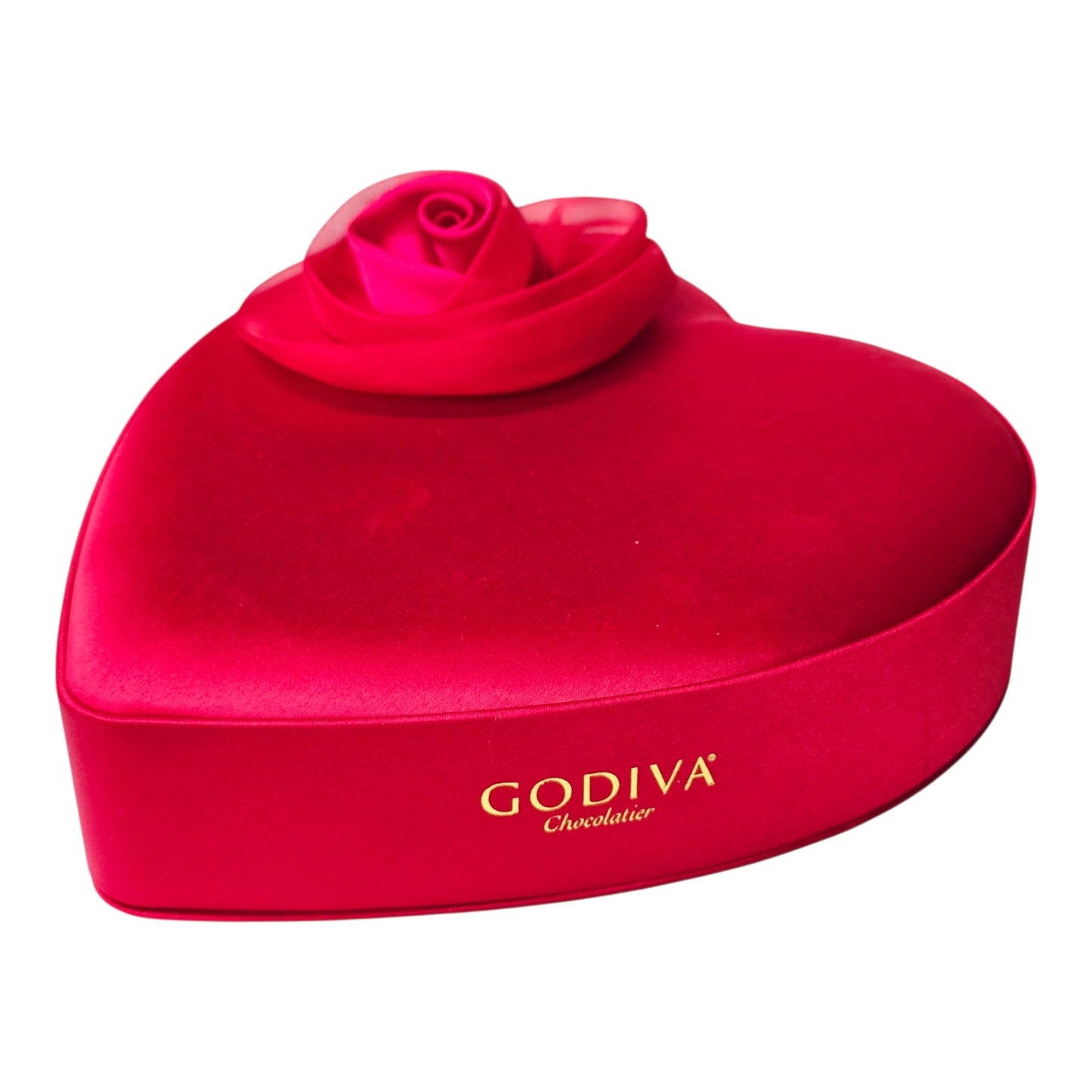 Godiva Red Satin Heart-Shaped Chocolated Gift Box with Satin Rose Valentines Day