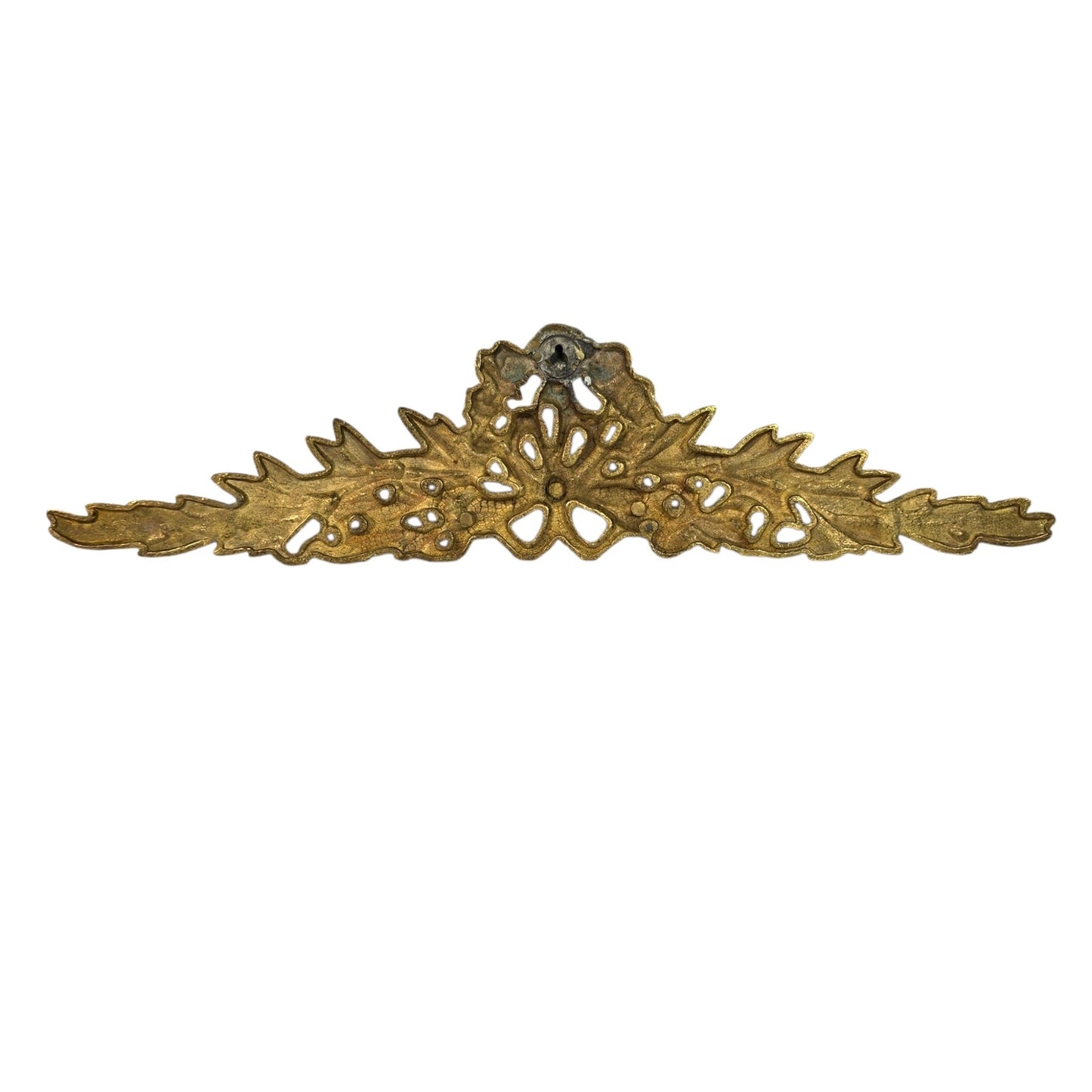 Vtg Brass Furniture Embellishment Applique Wall Plaque Floral Swag Pediment 15"