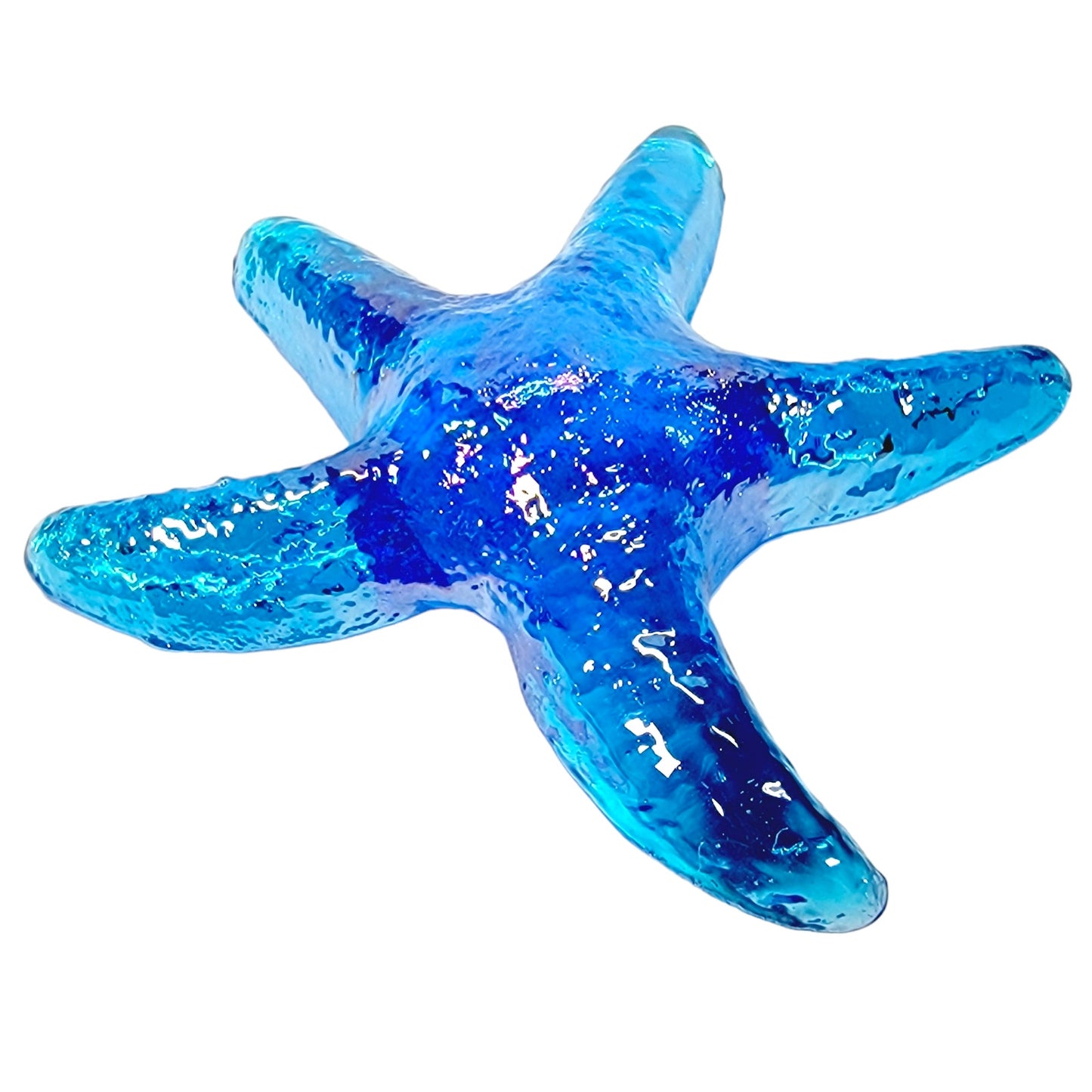 Blue Art Glass Textured Starfish Paperweight 6" W