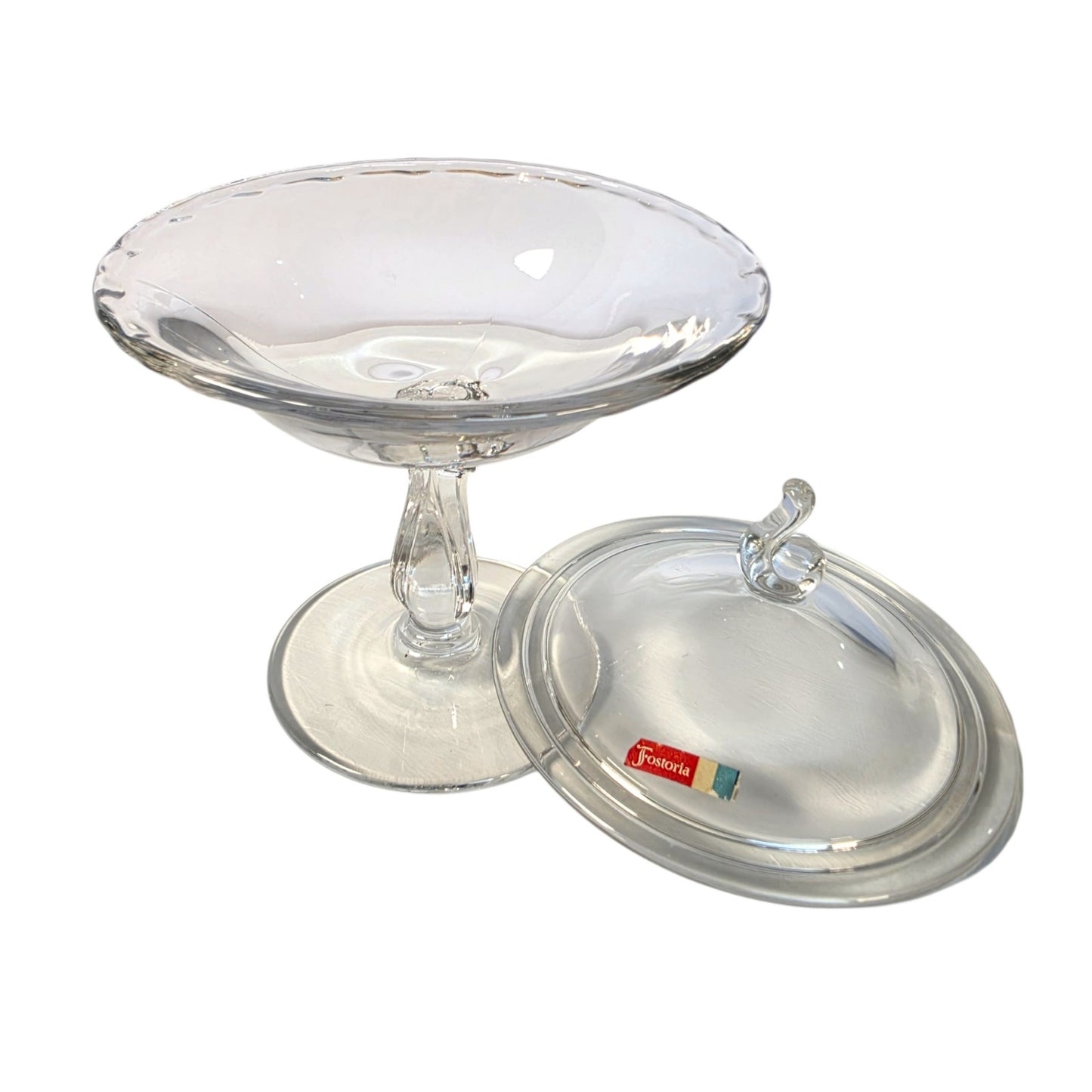 Vintage Fostoria Clear Glass Lidded Pedestal Jar UV Reactive MCM Elegant Glass