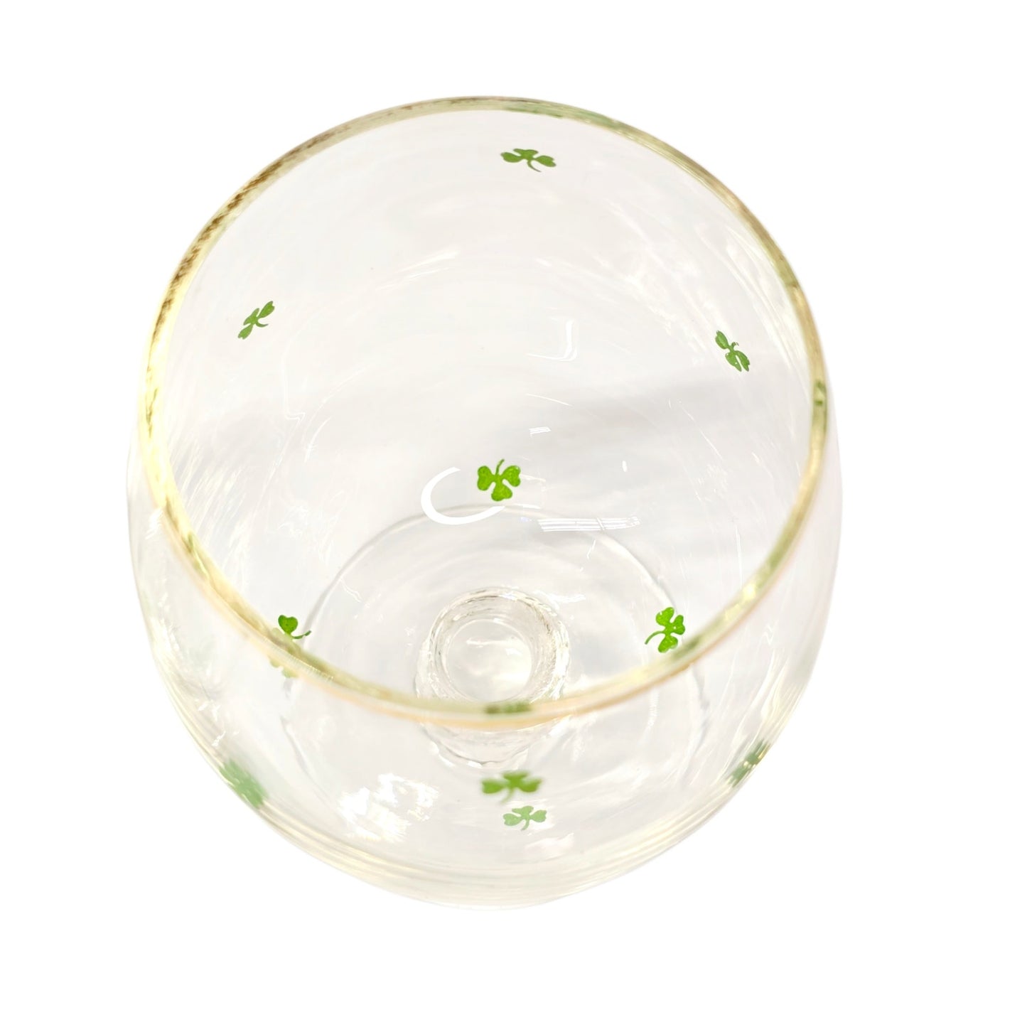 Vintage St. Patrick's Day Shamrock Glasses Gold Rim Clover Stemware Set of 2