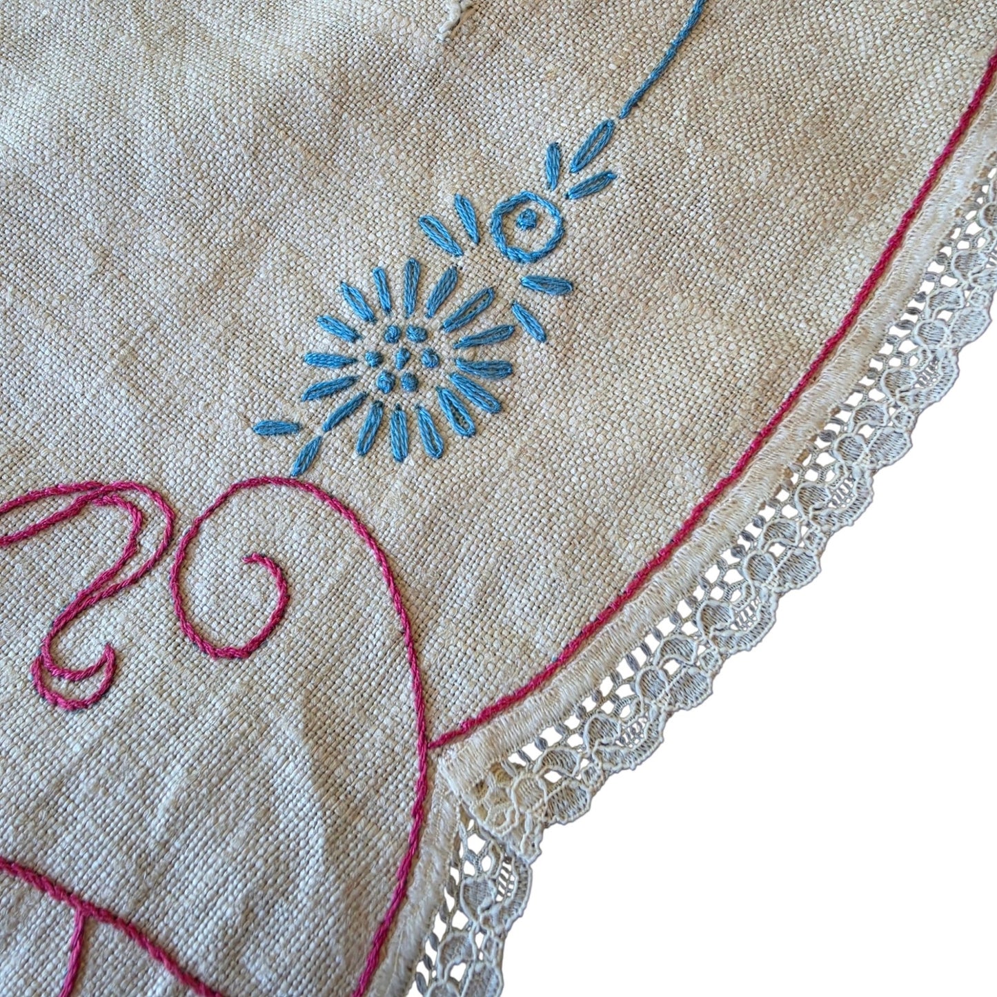 Vintage Crinoline Lady Embroidered Dresser Scarf & Crochet Doily Set Centerpiece