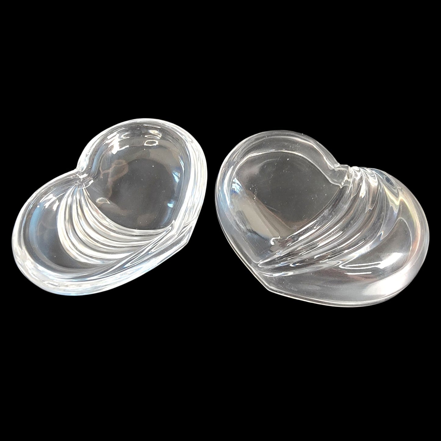 Lead Crystal Curved Heart Shaped Lidded Trinket Dish, Double Sided Pressed Glass