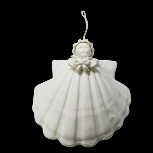 Vintage 1987 Margaret Furlong Porcelain Bisque Bouquet Angel Seashell Ornament 3"