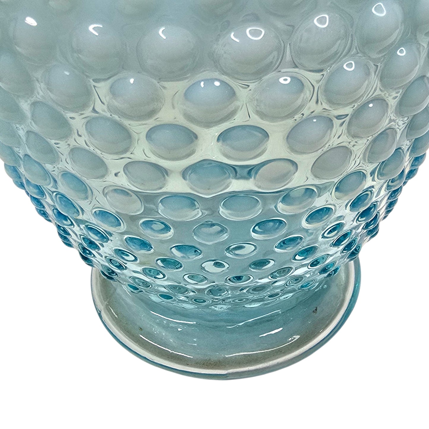 Fenton Aqua Blue Opalescent Hobnail Vase Uranium Reactive Ruffled Top Art Glass