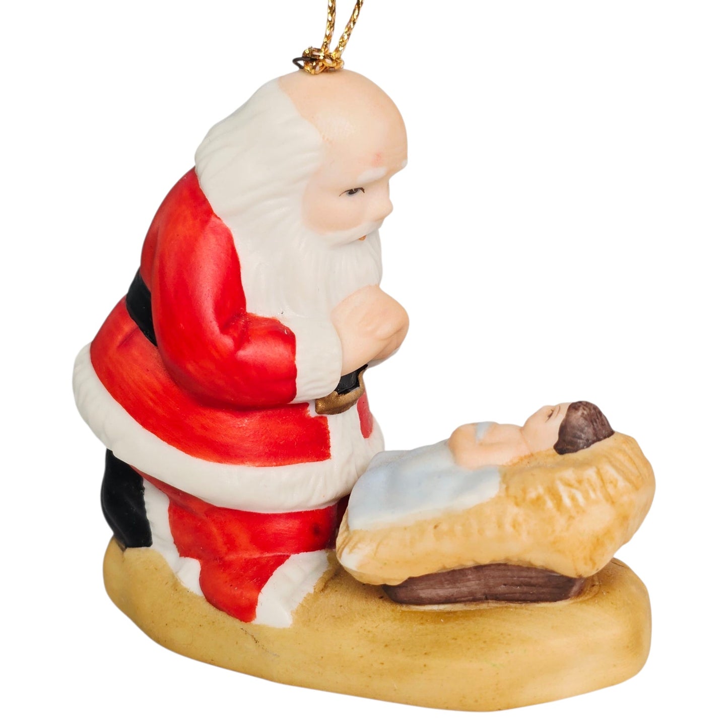 Vtg "The Kneeling Santa" Ornament 1985 by Roman Original Box, Santa & Baby Jesus