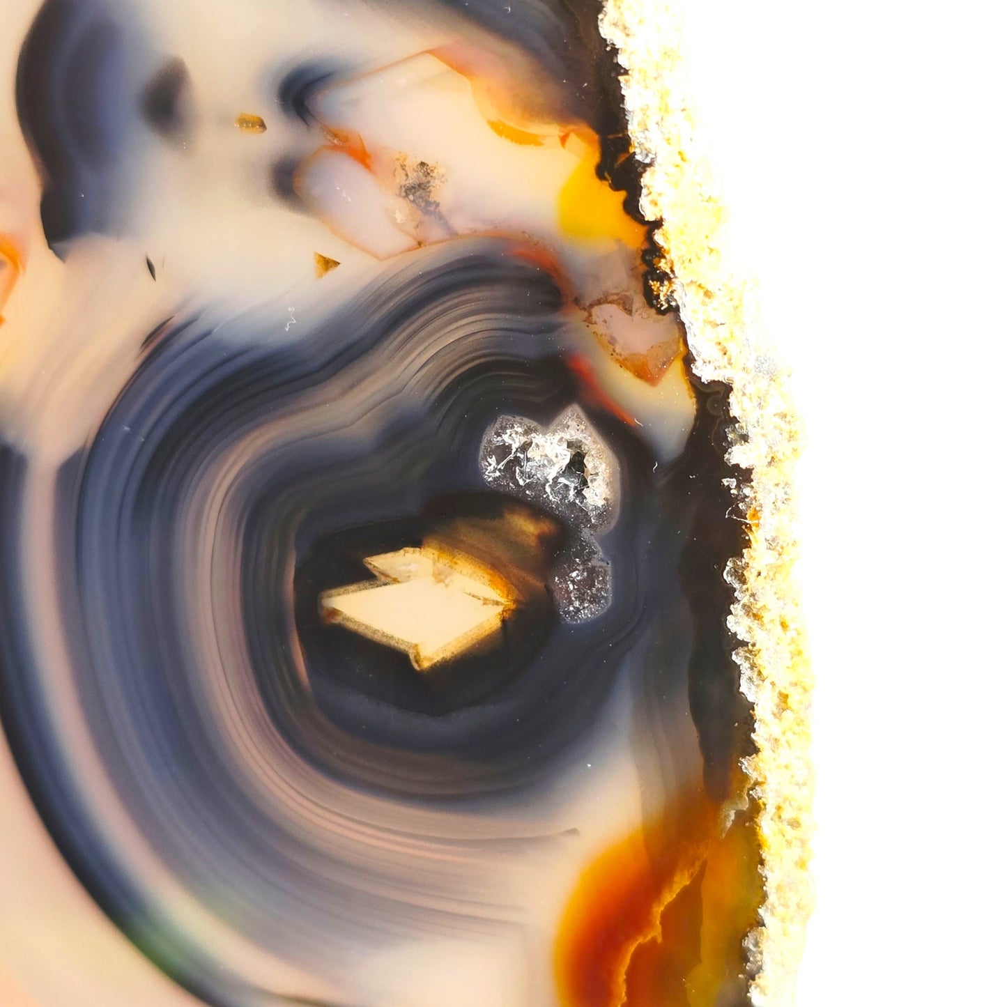 Large Sliced Agate Slab with Small Exposed Druzy Gray Blues