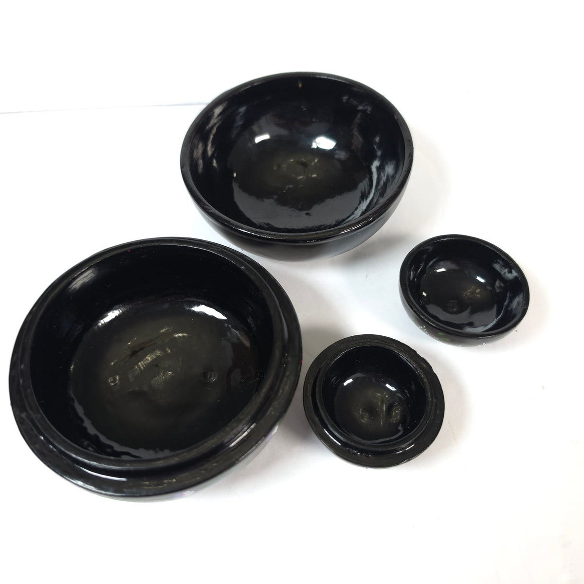 Hand Painted Black Floral Nesting Trinket Boxes Set of 2 Purple Flowers