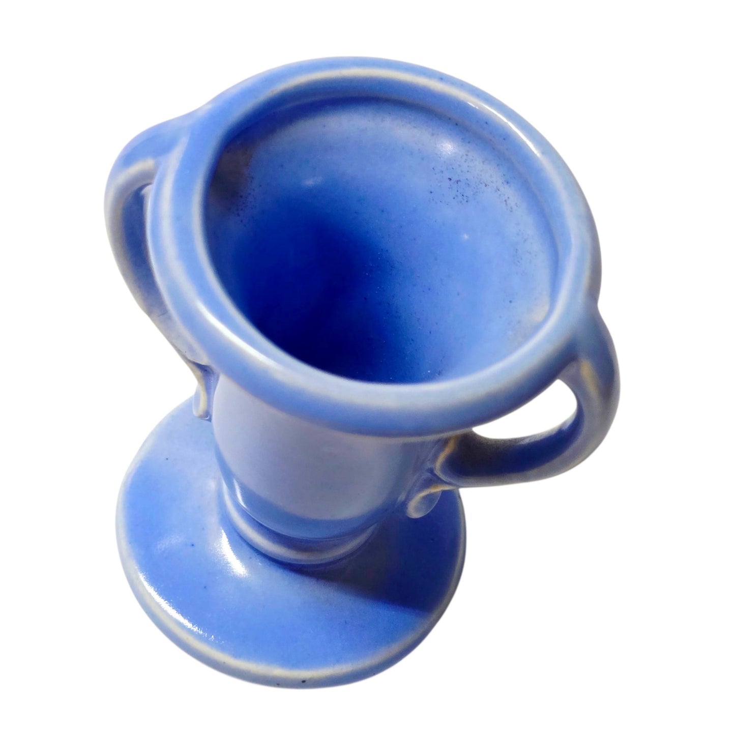 Vtg Miniature U.S.A. Pottery Periwinkle Blue Vase Double Handle Toothpick Match