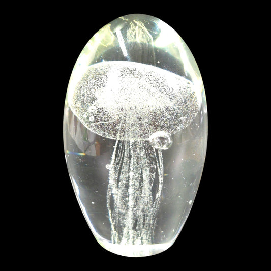 Glowy Hand-Blown Art Glass Jellyfish Paperweight, UV Reactive, 3.5" H